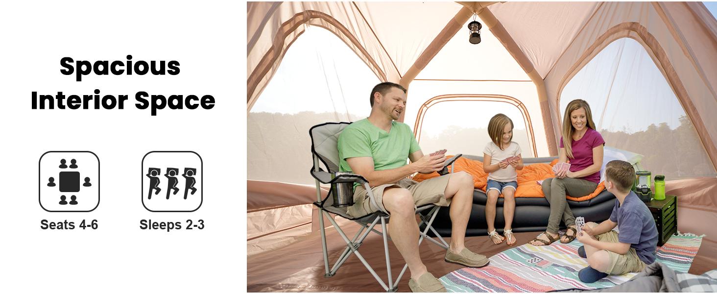 Lilypelle Inflatable Tents for Camping, Blow Up Tent with Hand Pump, Easy Setup Inflatable Hot Tent with Stove Jack, Waterproof Oxford Air Glamping Tents for Camping Adult 4-6 Person