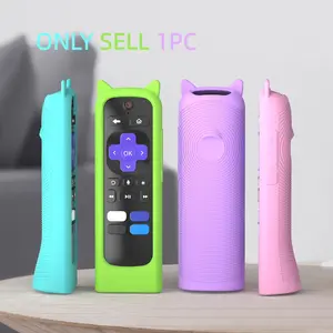 Standing Design Silicone Remote Control Cover for Roku TV Remote, Glow-in-the-Dark Remote Case with Cat's Ears for Roku Express 4K+ HD Streaming Stick 4K Premiere Streambar LE SE Streaming Media Player Simple/Voice Remote(Not for Pro/Ultra)