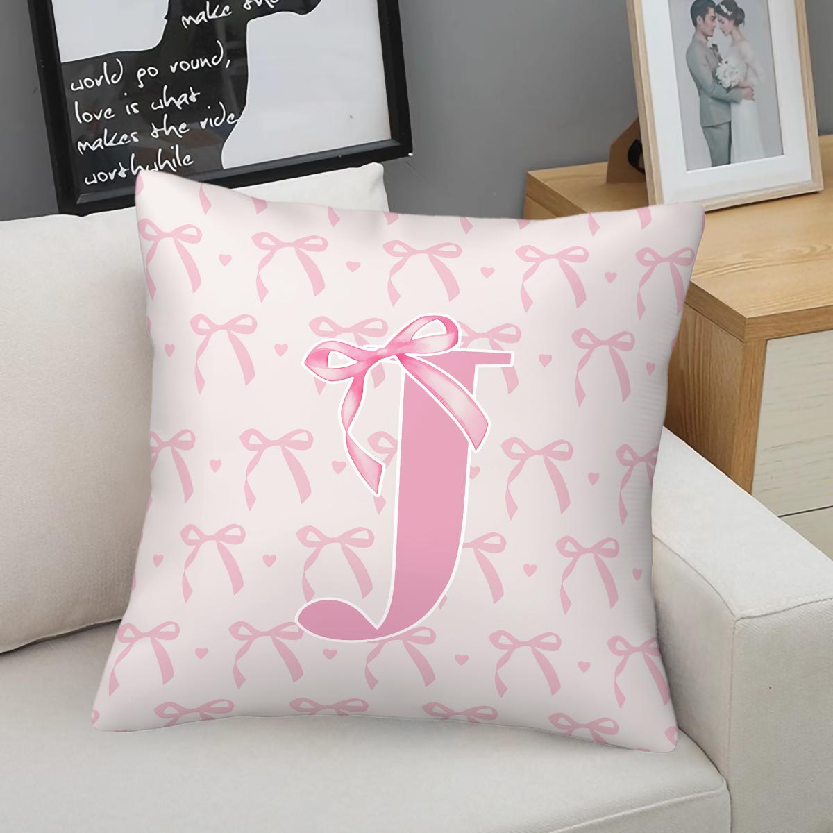 Pink Romantic Ballet Bow Full Alphabet Initial Throw Pillow with Insert, Coquette Aesthetic Decorative Pillow for Sofa, Bay Window, Patio, Cafe, All Season Use, Back Support Cushion, Ideal Housewarming Birthday Christmas Gift