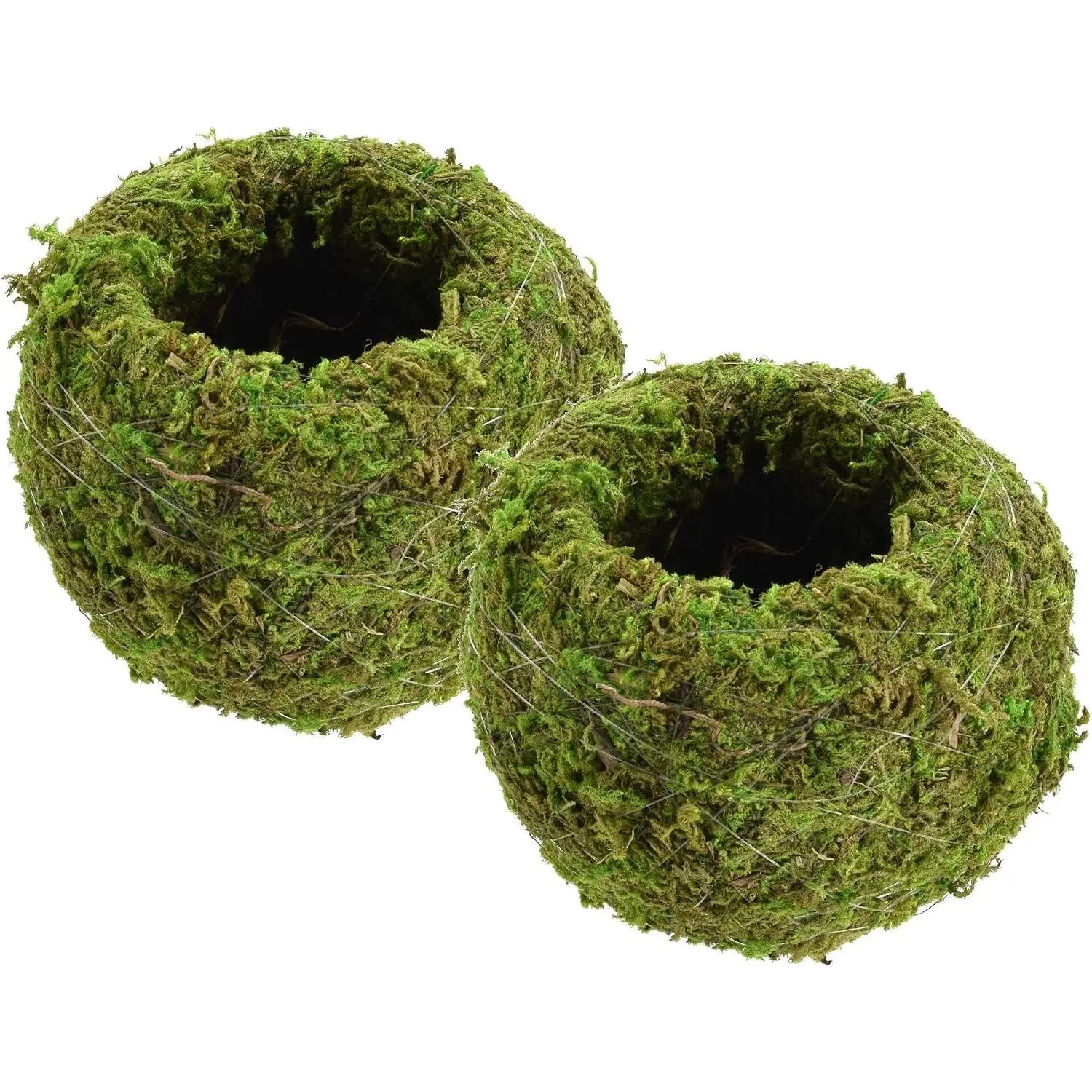 KO01-2 Japanese Moss Balls Kokedama Decor Plants Set of 2, 4.0x3.5in Green Globe Floral Centerpiece, Hanging