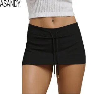 ASANDY Women Drawstring Low Waist Basic Mini Skirt Soft Stretch Casual Yoga Workout Daily Outdoor Versatile Activewear 2026 New Arrival