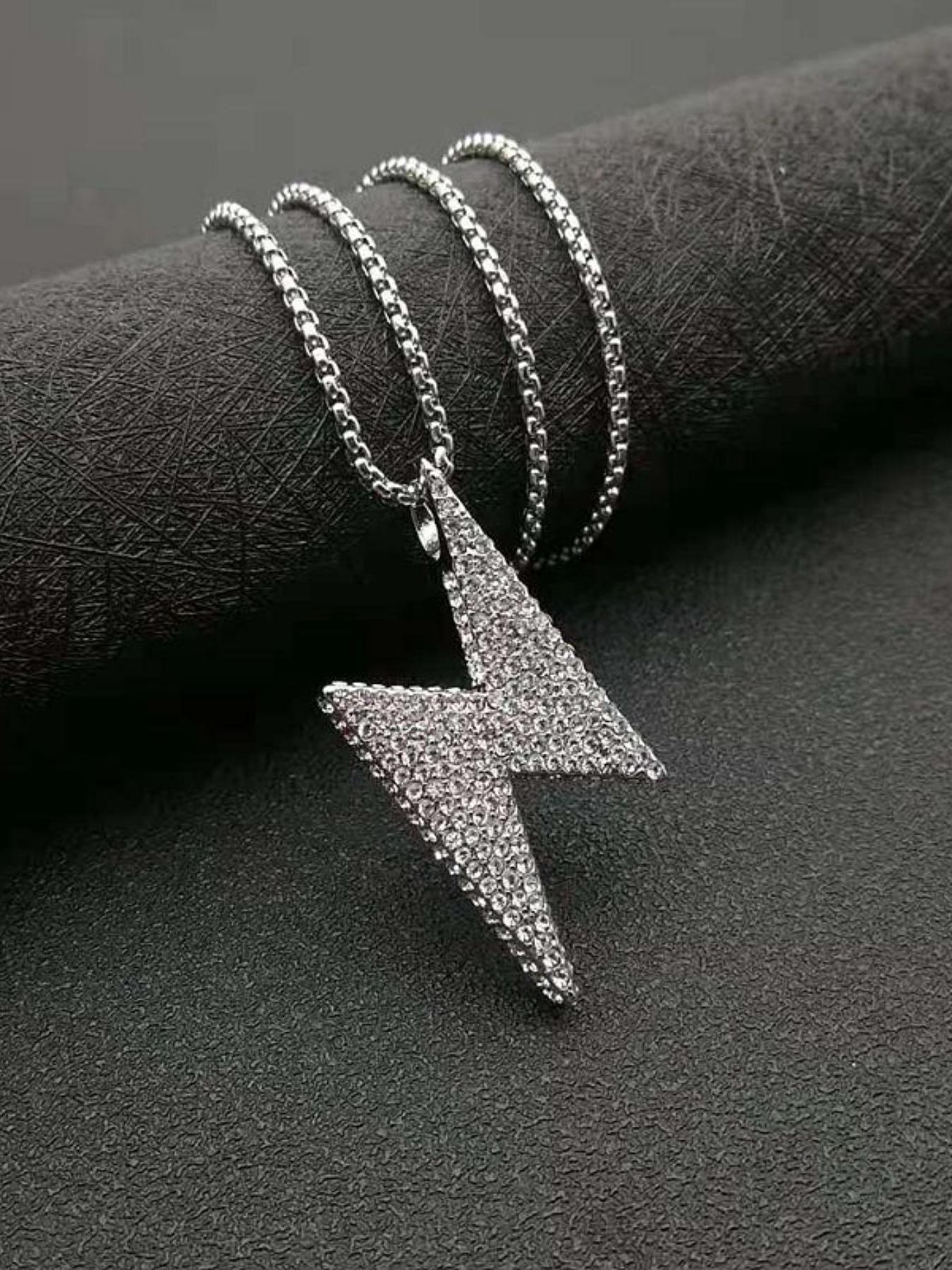 Hip Hop Stainless Steel Jewelry, Titanium Gold Plated Full Diamond Lightning Couple Pendant Necklace, Trendy Fashion Accessory