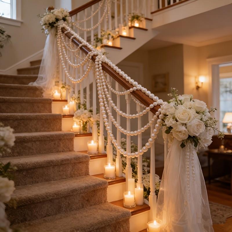 White Faux Pearl Garland for Staircase | 20 Large Pearls String Decor for Wedding Party Banister Party Decoration | Elegant 3.15 Inch Bead Accent for Home Event Styling | Versatile Wrap for Adult Celebrations | US Holiday Ready