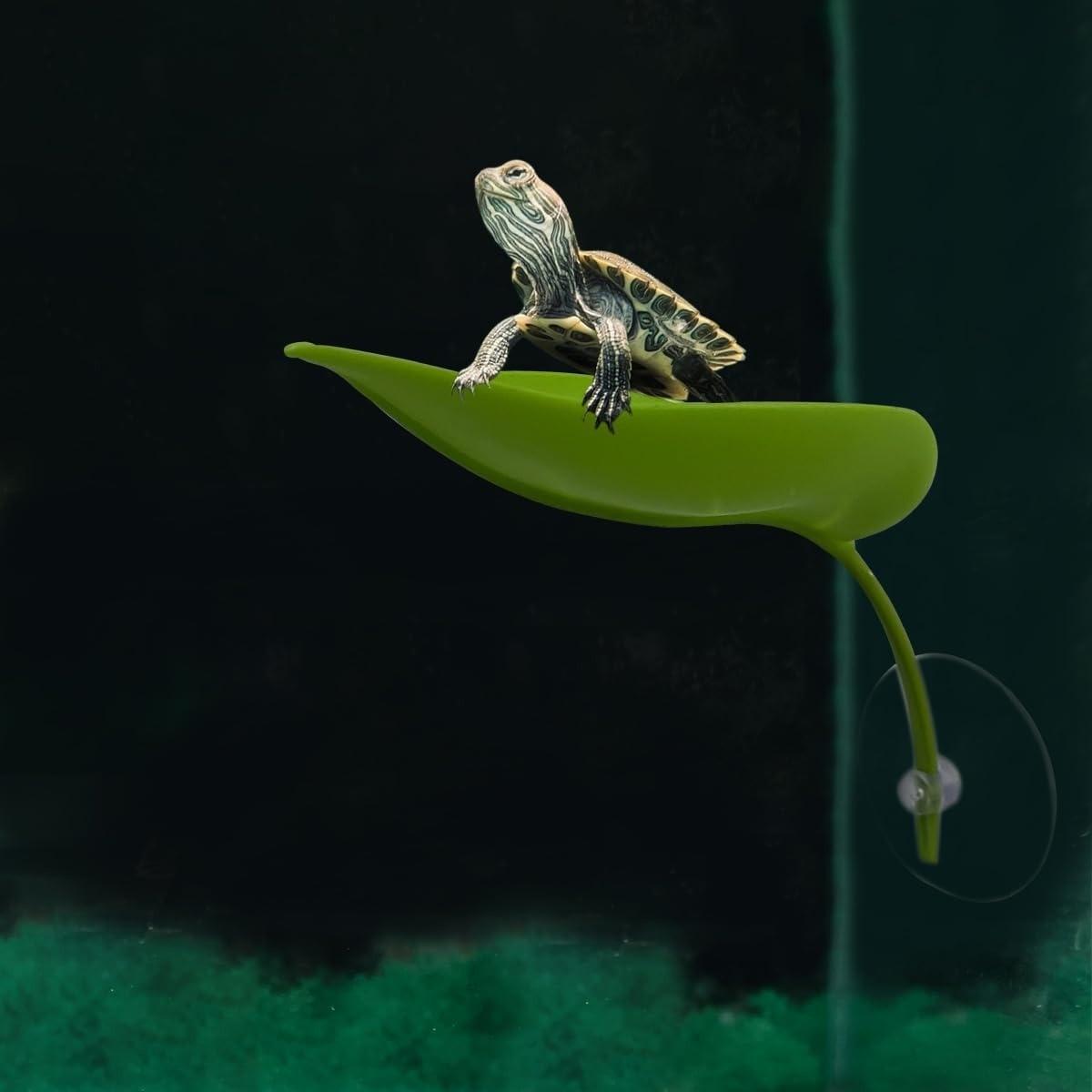 2pcs Tree Frog Tank Leaf Decorations, Leaf Shape Basking Platform with Suction Cups, Leopard Gecko Tank Accessories, African Dwarf Frog