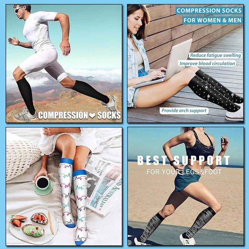 Women's & Men's 6-Pair Compression Socks (Compression Stockings), Multicolor Polka Dot Stretchy Knit, Breathable Non-Constricting Fit, Basics for Daily Wear & Gym Leg Care, All Seasons High Stretch Aesthetic Casual Classic Socks