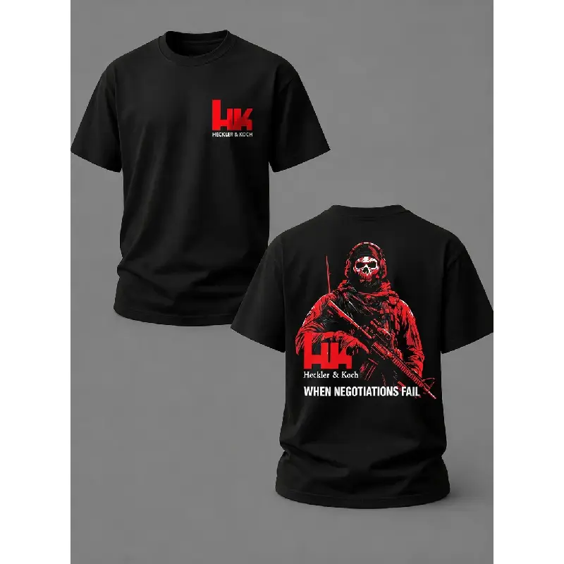 Graphic T-Shirt Heckler & Koch When Negotiations Fail, HK Operator Graphic Tee, 2A Second Amendment Tactical Shirt, Military Tactical Apparel, Shooting Range Lifestyle, Firearm Enthusiast Streetwear, Veteran Gift for Men
