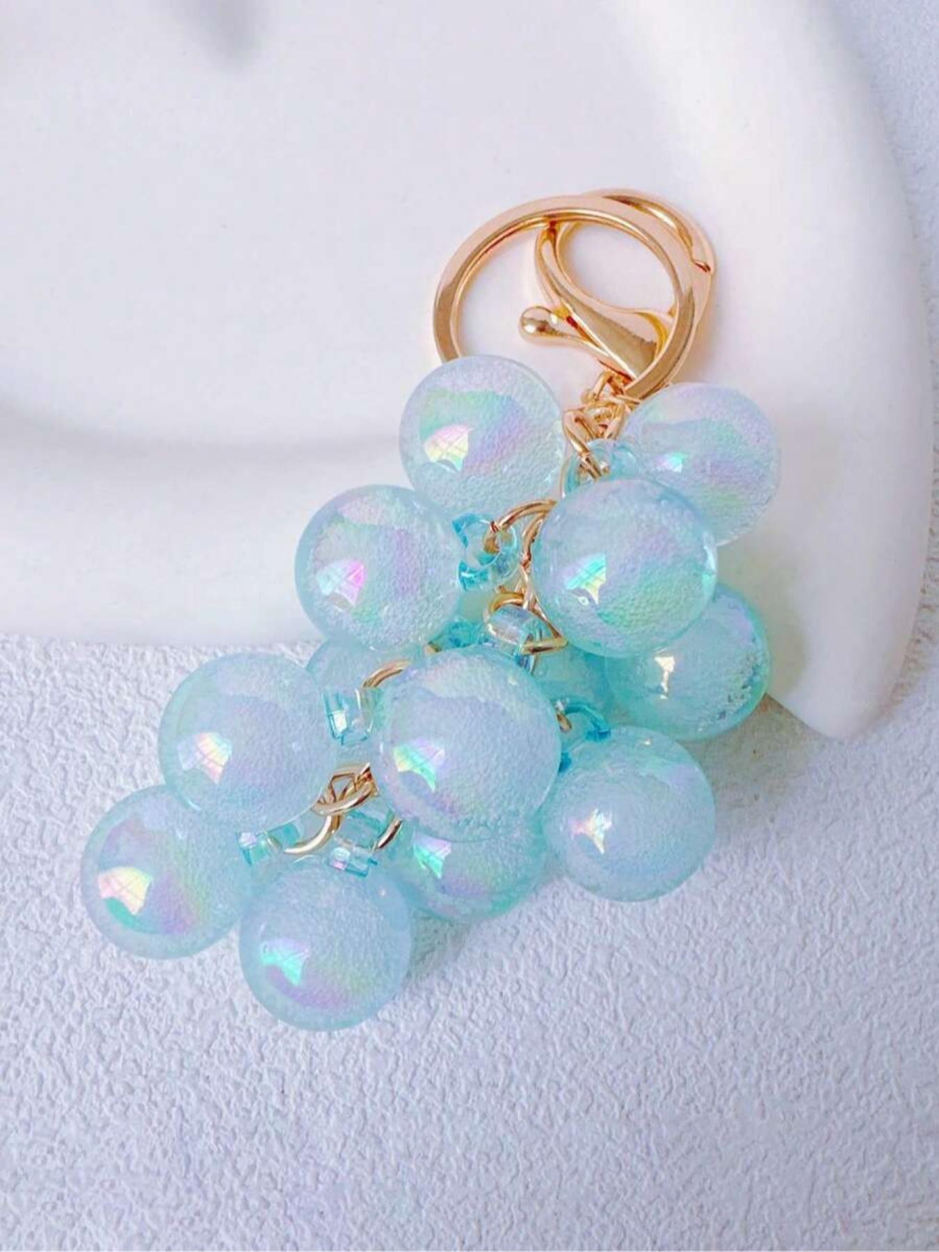 Resin Transparent Beaded Grape Pendant,Grape Keychains Bubble Jelly Grape Cluster Keychains Jelly Grape String Keyrings,Decorative Accessories Fruit Grape Bag Chain Pendant Amethyst Grape Charms Student Schoolbag Decoration Backpack Keychain Gift