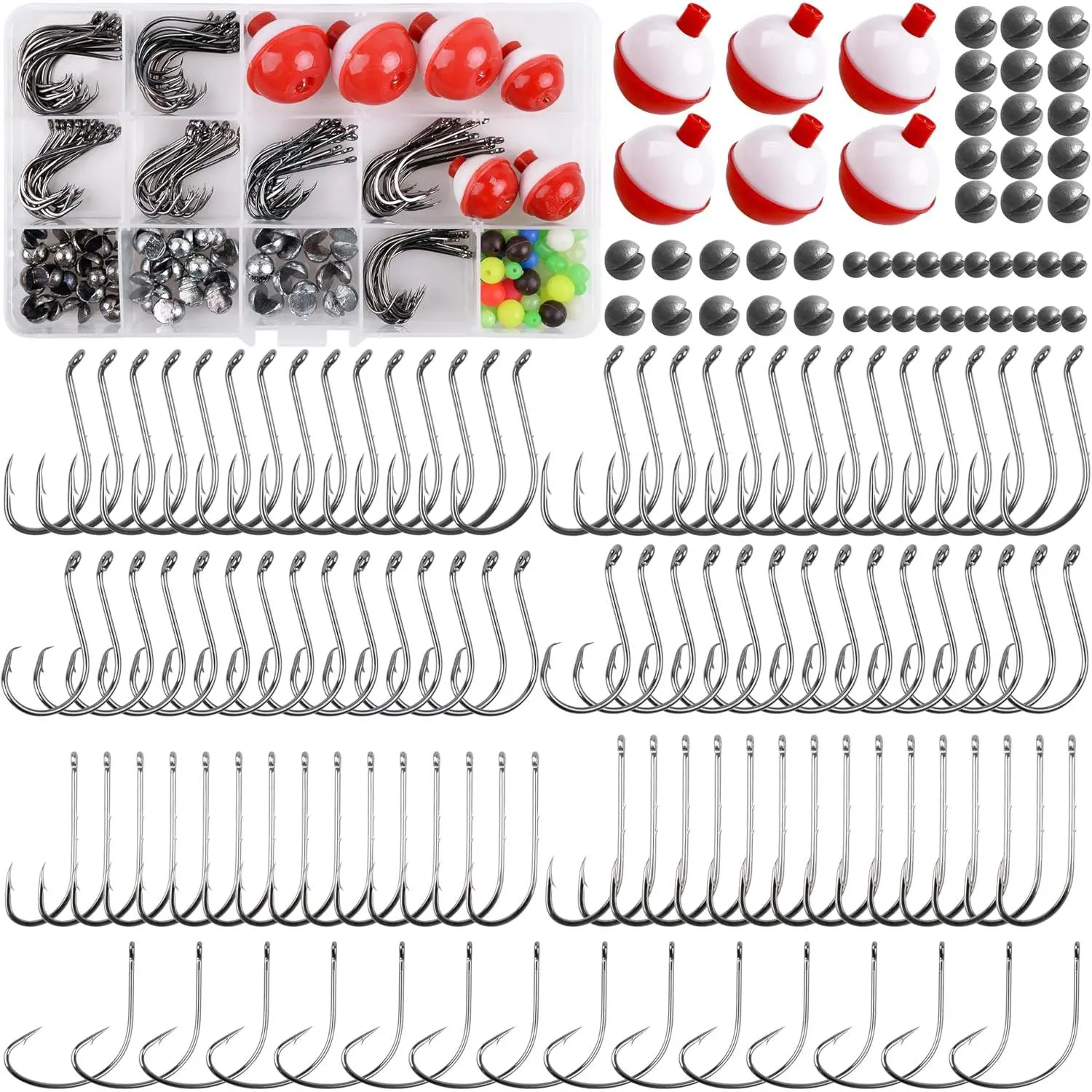 Fishing Bobbers Tackle Kit, 186 count  Fishing Tackle Box Set Included Fishing Hooks Bobbers Circle Octopus Hooks Sinker Weights Beginners Fishing Starter Kit for Trout Catfish Panfish