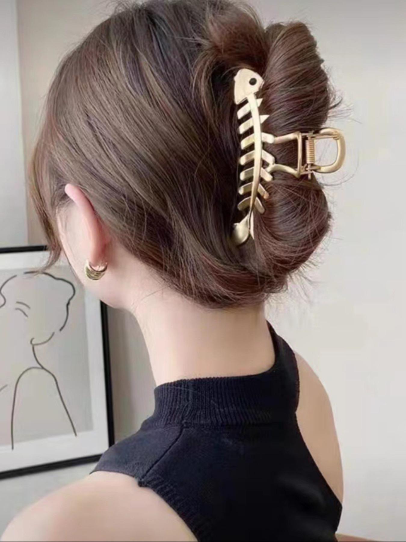 Women's Elegant Fish Bone Design Hair Claws, 2 Counts/set Cute Lovely Hair Claw Clips for Women & Girls, Fashion Hair Accessories for Daily Life