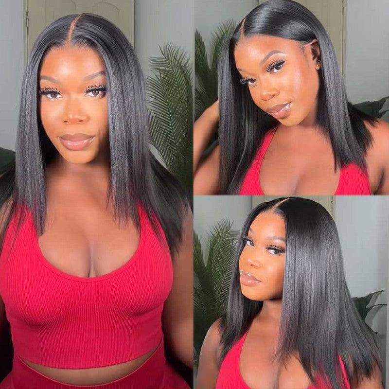 【Upgraded Drawstring】Lynee Monae’s style Sunber Yaki Straight Bob Pre-Cut 7X5 HD Lace Human Hair Wigs with Bye Bye Knots TikTokShopSpringGlowUp