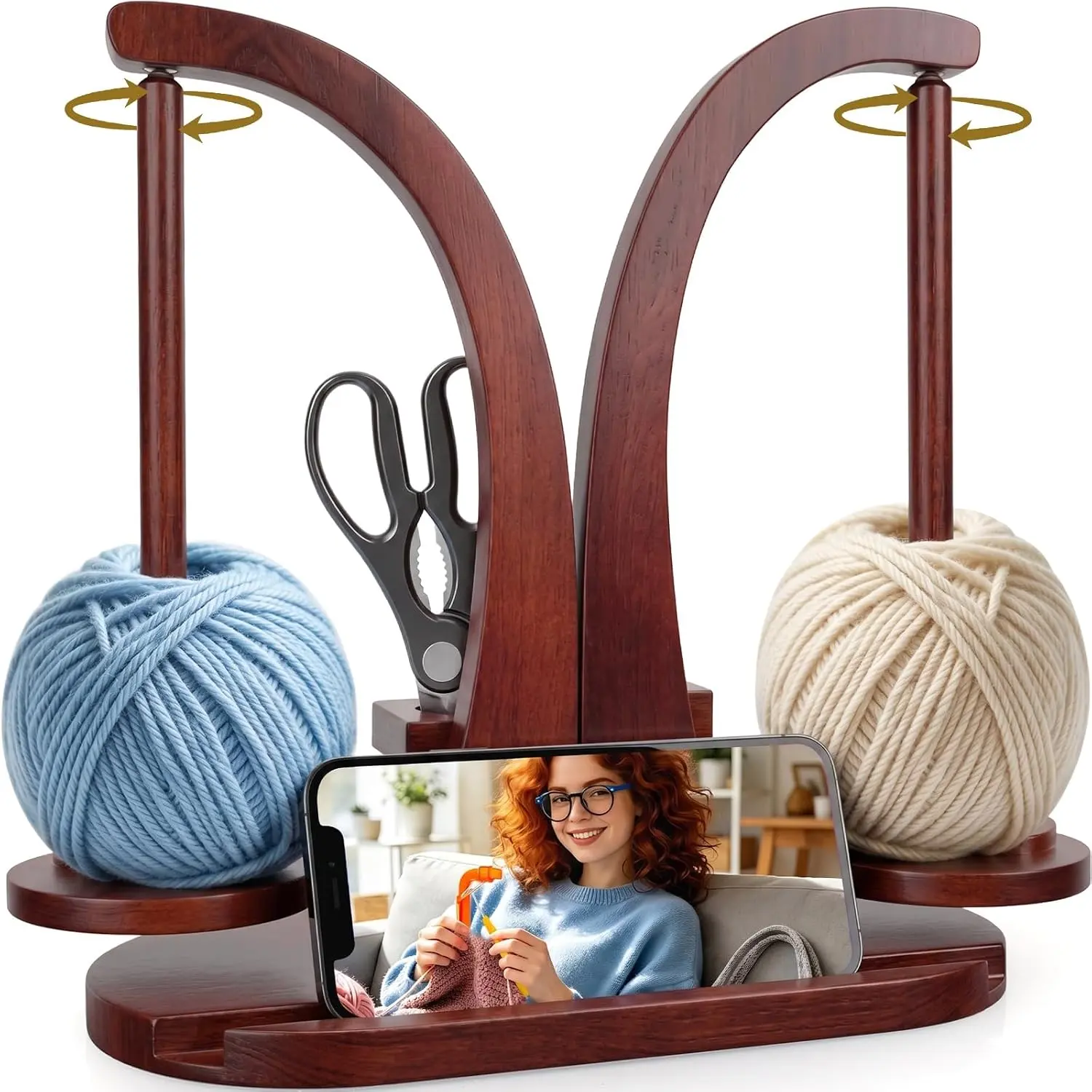 Wooden Yarn Holder for Crocheting and Knitting with Double  Spindle