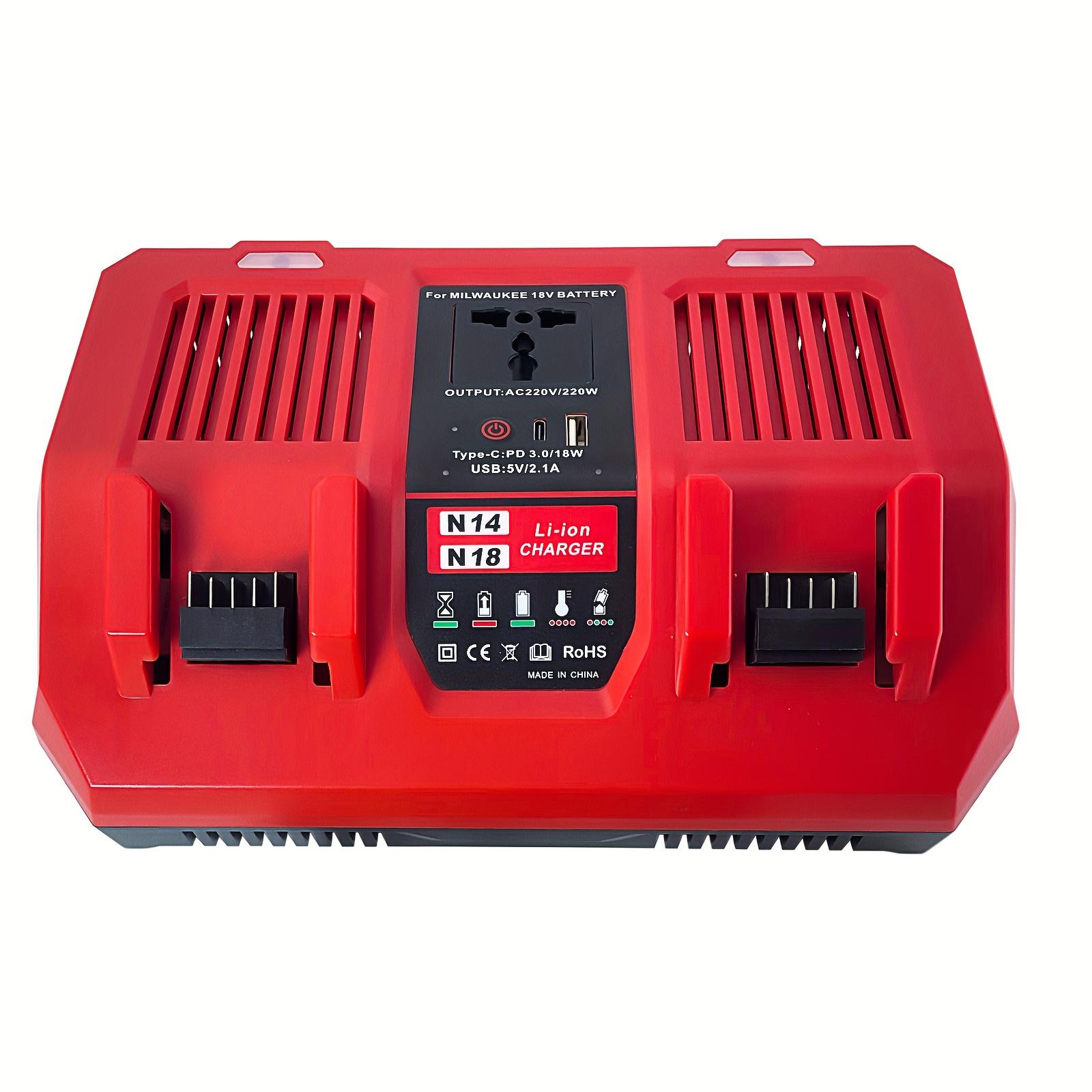 For Milwaukee ForM18 Dual Battery Charger - 8A (4A X 2) Fast Charging, 220W AC Inverter, Type-C/USB-A - Suitable For All 14.4V/18V ForM18 Models, Charges Faster And Powers More Equipment!