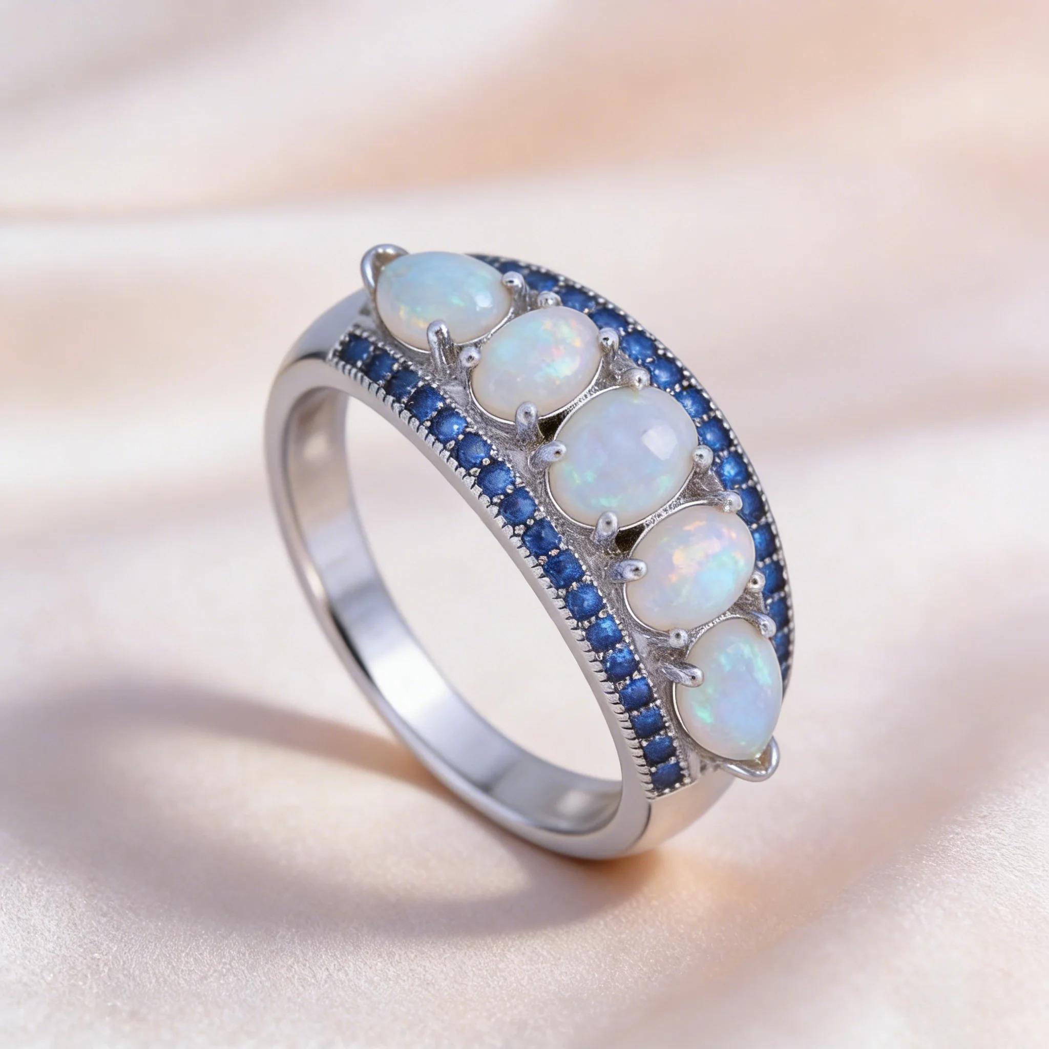 Fashion Platinum Plated Colorful Opal And Zircon Ring for Women Elegant Cocktail Jewelry Accessory Luxury Wedding Gift for Her