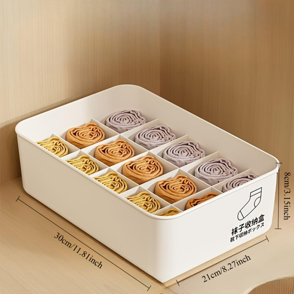 3-Section Underwear and Socks Organizer Box, Covered Closet Drawer Storage Container for Bras, Underwear, Socks and Shorts, Stackable Space-Saving Wardrobe Organizer for Dorm Room and Home