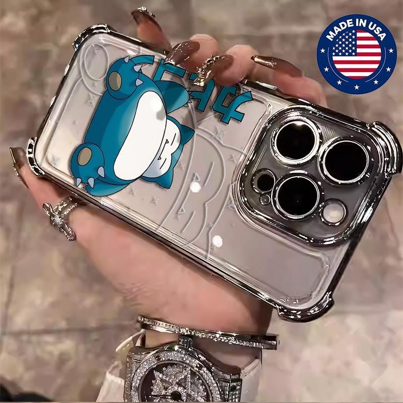 Pokémon Snorlax Aesthetic Vintage Unique Fashion Trend Casing, Soft Silicon TPU Cellphone Cover for iPhone 16/15/14/13/12 Plus Pro Max, Protective Anti-Drop Shockproof Anti-Scratch Mobile Phone Accessories, Custom