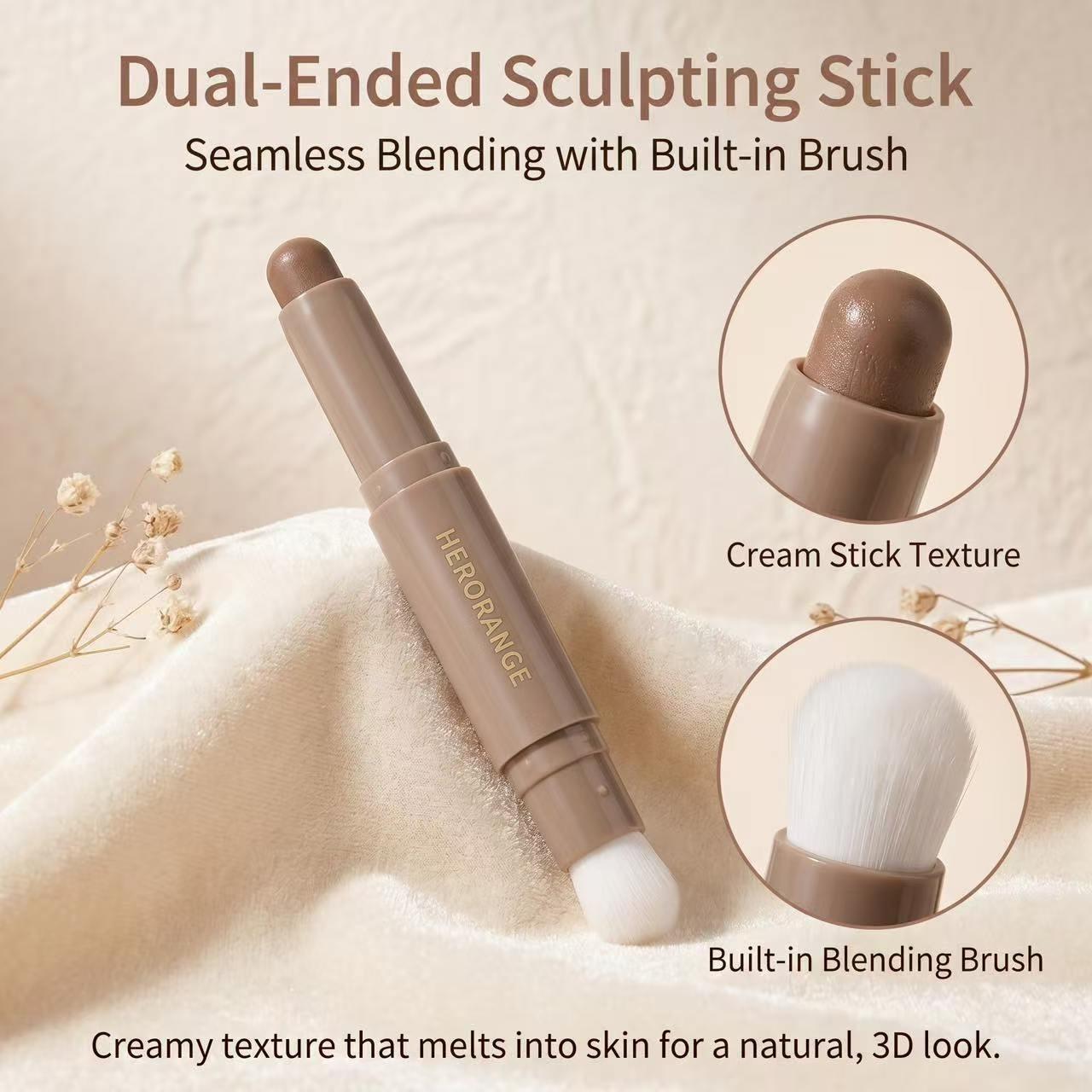 One-Step Dual Shade Contouring Pencil, Nose Shadow Face Contour, Contour Stick Makeup, Facial Contouring Makeup, Smooth Blend, Natural Finish, Ideal for Daily Commute, Recyclable