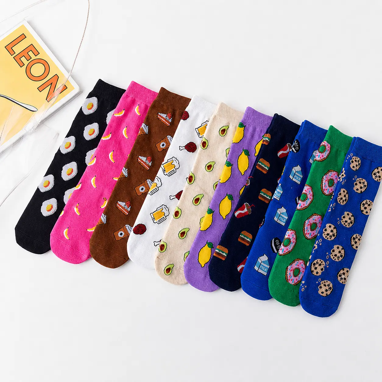 10 Pairs Novelty Crew Socks - Fun Food & Snack Pattern Casual Socks for Daily Wear, Fun Gifts