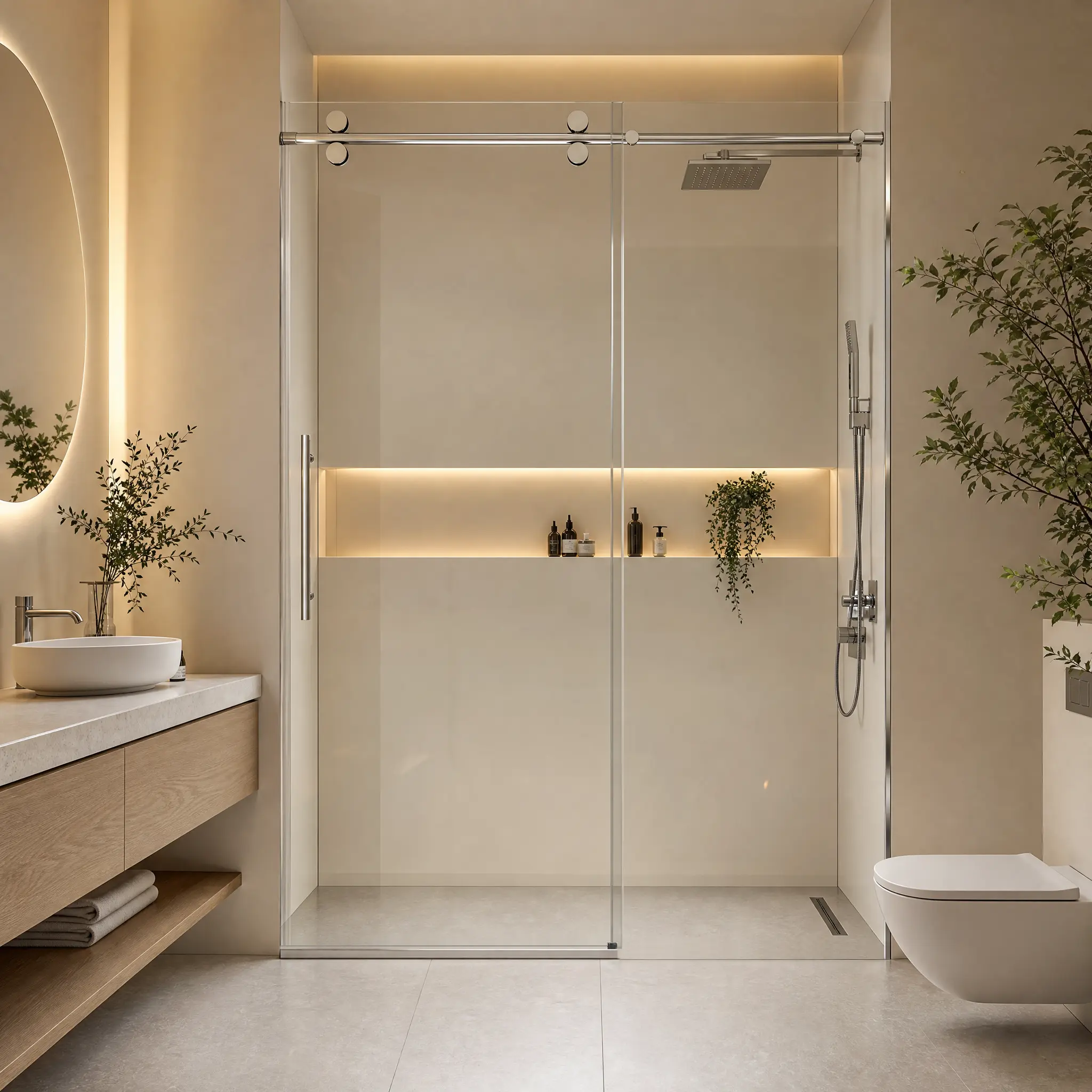 56"-60"W x 76"H Frameless Shower Door, Sliding Shower Door, with Premium 3/8"(10mm) Thick Tempered Glass Shower Enclosure ,Double Side Easy Clean Coat,Chrome Finished With Buffer