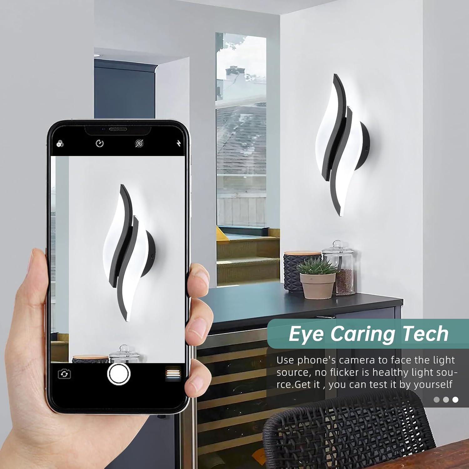 Modern LED Wall Sconce 6000K Black Indoor Wall Light Fixtures Acrylic Wall Sconce Lighting for Living Room Bedroom Bedside Bathroom Hallway Stairway Wall Lamp (Black, 1 Pack, 6000K)