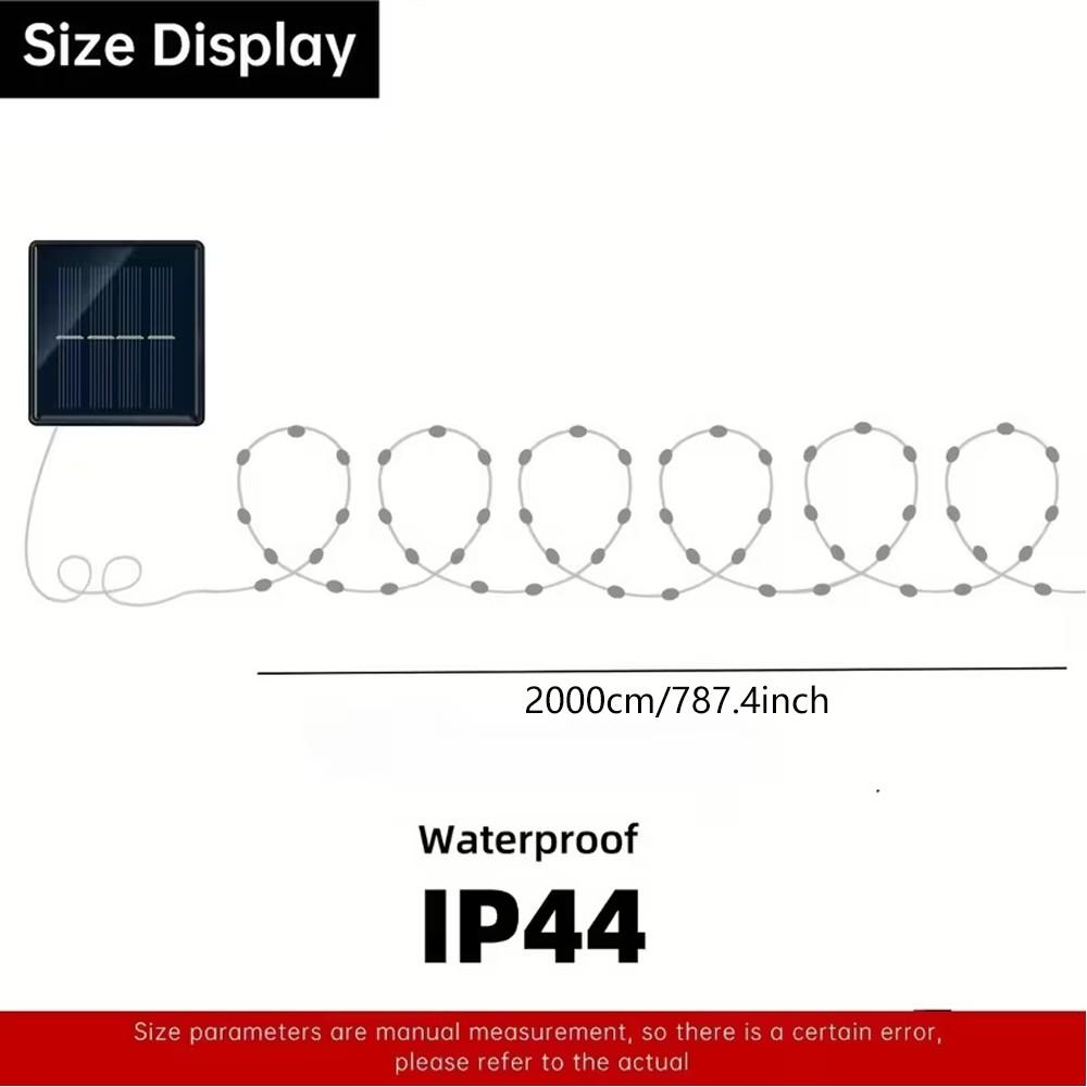 Solar String Lights 1 Pack, 66.67ft/200led Decorative Led Lighting Solar Fairy Lights, 8 Modes Outdoor Decor, Flexible Transparent Tube, Garden, Patio, Pool