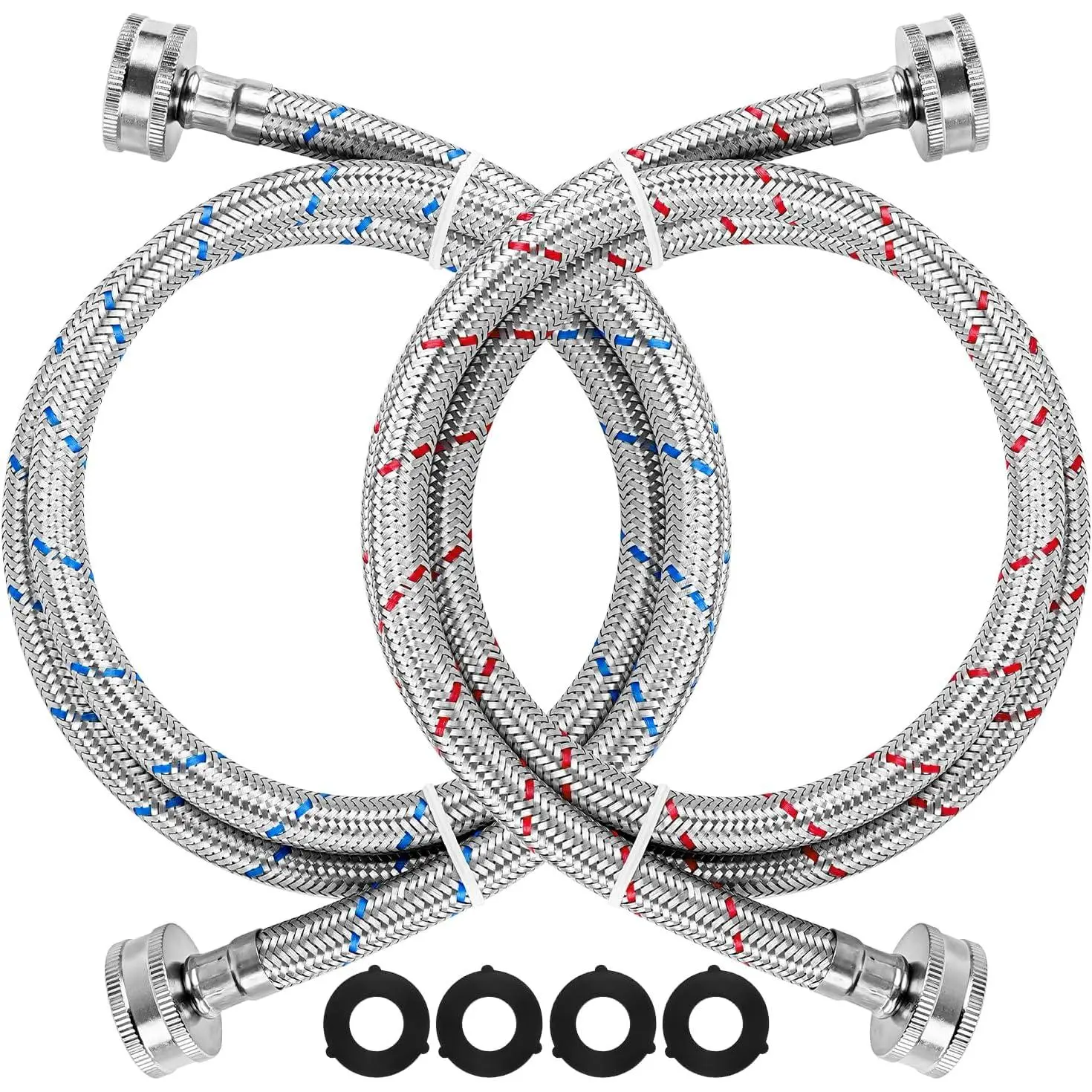4FT Stainless Steel Washer Hoses Burst Proof Hot and Cold Water  Hoses Fit for  Washing Machine-Unobstructed Water Flow, Flexibility-by