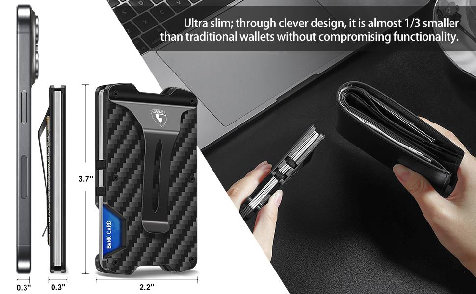 GSOIAX Minimalist Card Holder Slim Wallet for Men, Tactical RFID Blocking Mens wallets, Thin Carbon Fiber Scratch Resistant Rigid money clip, Aluminum Credit Card Wallet with Gift Box