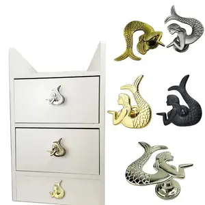 Retro Furniture Handle Drawer Knob Cabinet Door Handle Furniture Handware Mermaid-shaped Cupboard Wardrobe Antique Pull Handles