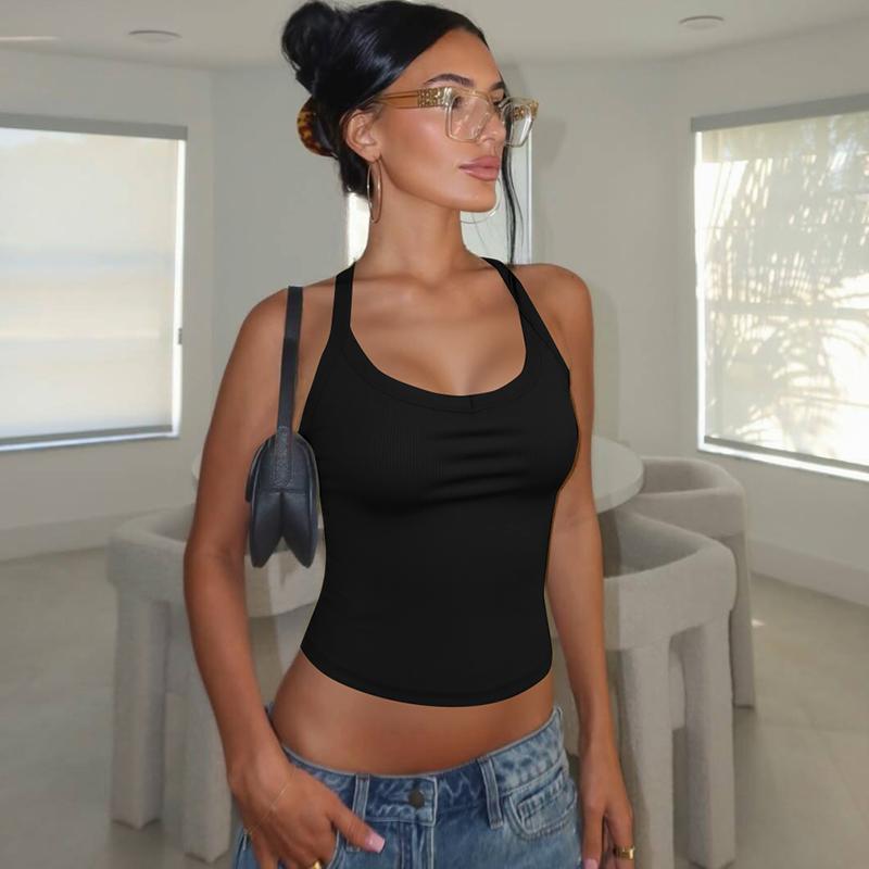 YehGoods 2026 Women'S Solid Ribbed Halter Neck Tank Top, Active Top, Casual Sleeveless Top For Daily Wear, Clothes For All Seasons shirts women