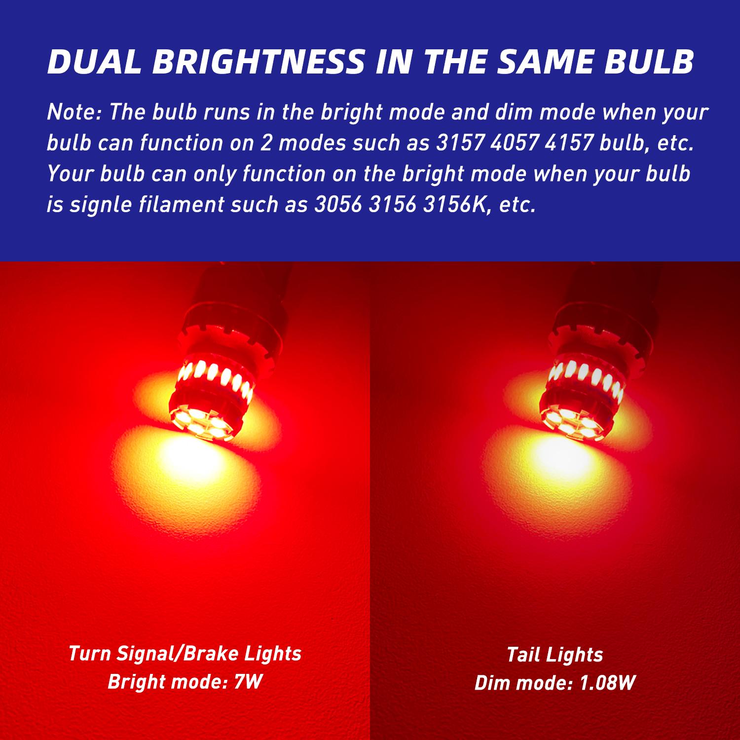 LED Strobe Brake Light Bulb Red, lashing Strobe Blinking LED Tail Light Bulbs for 7440 7443 3156 3157, 300% Brighter Canbus Ready, Plug and Play, Triple Flash LED Stop Bulbs, Off-Road Use Pack of 2, AUTOONE