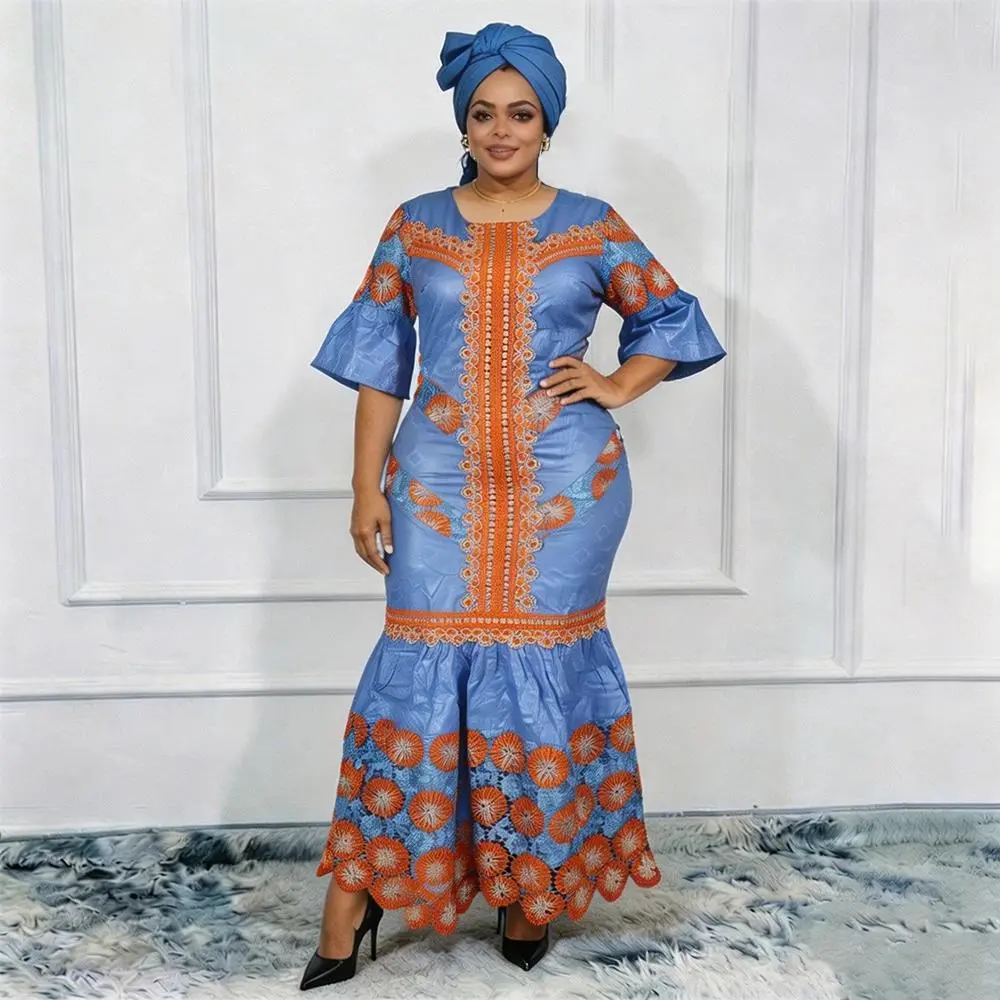 Plus Size African Party Long Dresses for Women 2026 New Luxury Bazin Embroidery Robe Elegant Turkey Muslim Wedding Evening Gown