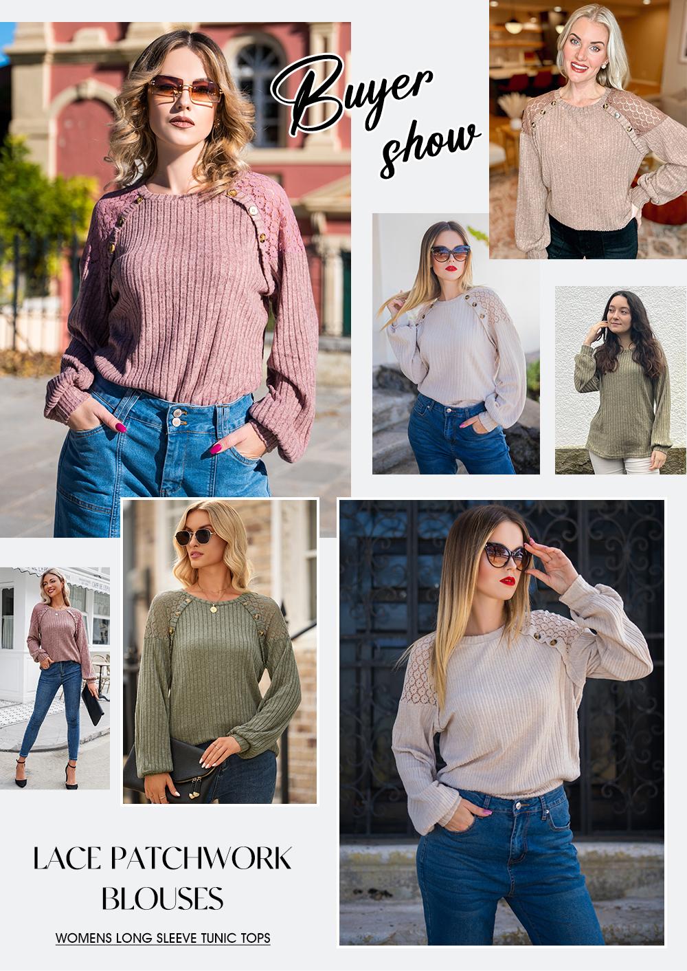 EVALESS Women’s Fall Pullover Sweater Long Sleeve Crewneck Lace Patchwork Loose Fitted Casual Cute Trendy Tunic Sweaters Tops 2026 Womenswear Outfits