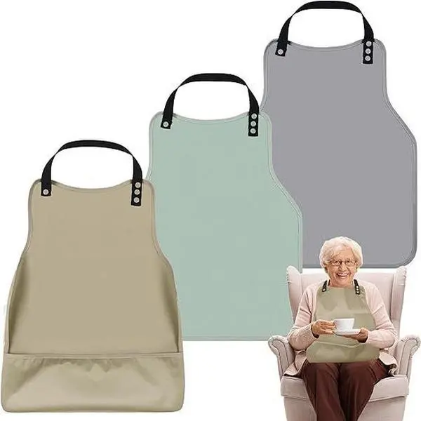 Adult Mealtime Bib Apron - Soft, Waterproof, Reusable, Stain-Resistant Elderly Care Clothing Protector with Crumb Pocket, Adjustable Strap for Daily Dining Use