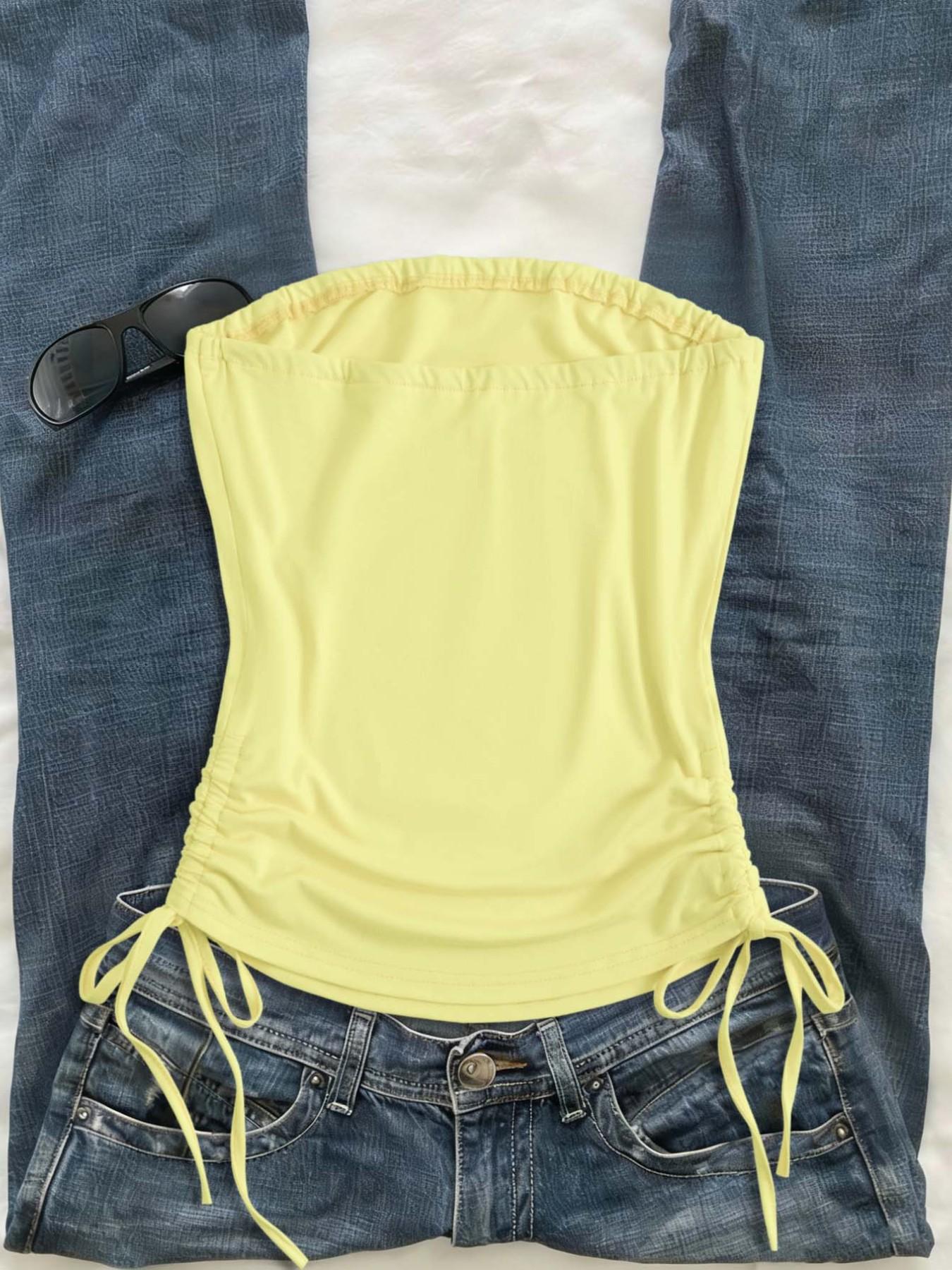 Y2K Style Drawstring Tube Top, Floral Print Sleeveless Crop Top, Slim Fit Summer Fashion, Trendy Streetwear for Women