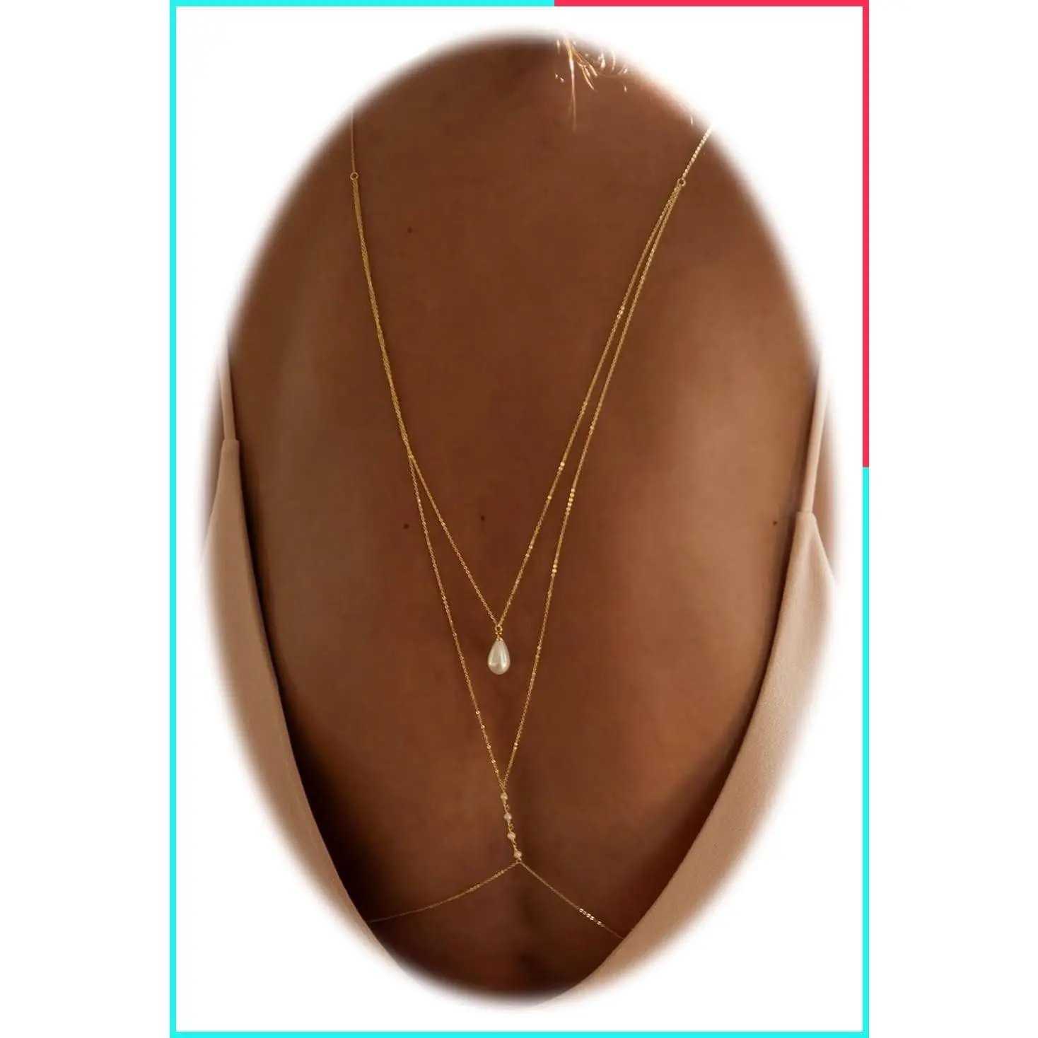 Pearl Backdrop Necklace Gold Back Chain Summer Open Back Body Jewelry for Backless Dress