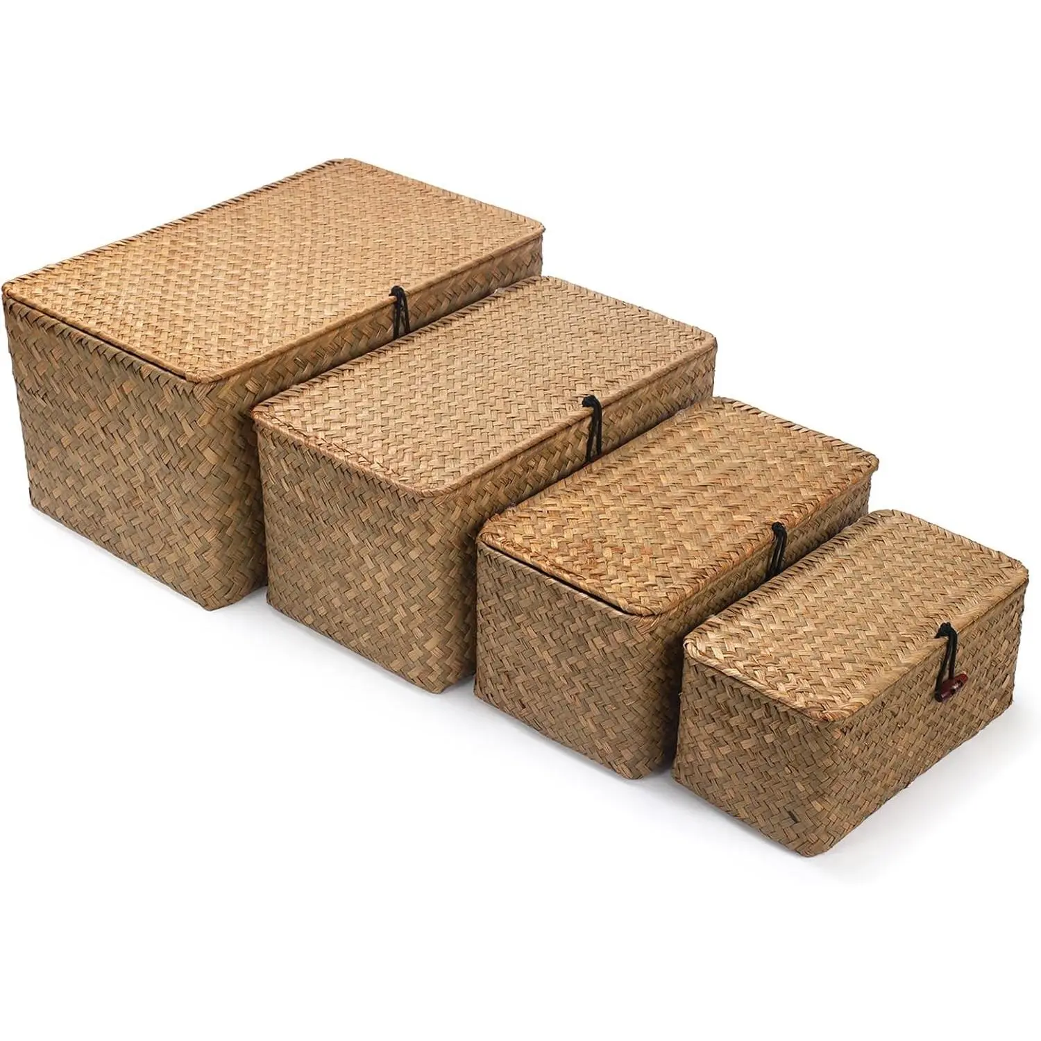 Wicker Basket with Lid, Seagrass Storage Basket, Woven Baskets for Storage, Decorative Storage Baskets for Shelf Organizing, Natural
