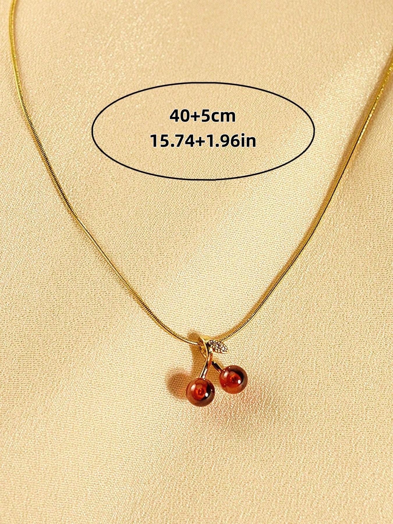 Cute Fashion Crystal Cherry Copper Pendant Stainless Steel Necklace, Valentine's Day Gift Jewelry for Women, All Seasons Wear