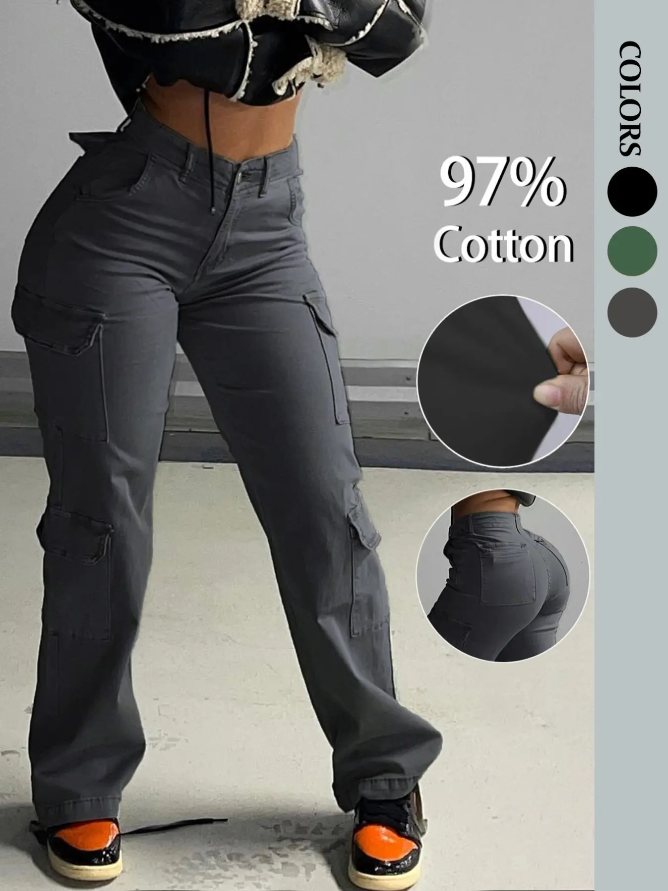 Women's Pocket Lapel Solid Color Fitted Button Woven Utility Pants, Fashion Casual Streetwear Workwear, Casual Trendy Versatile, Comfortable Daily Wear, Versatile All-Season Trousers, Womenswear