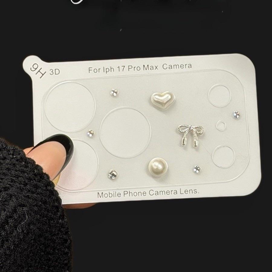 Diamond 3D Bow Heart Glass Camera Protector Case for iPhone 17 Pro Max 17Pro Lens Film Clear HD Full Cover