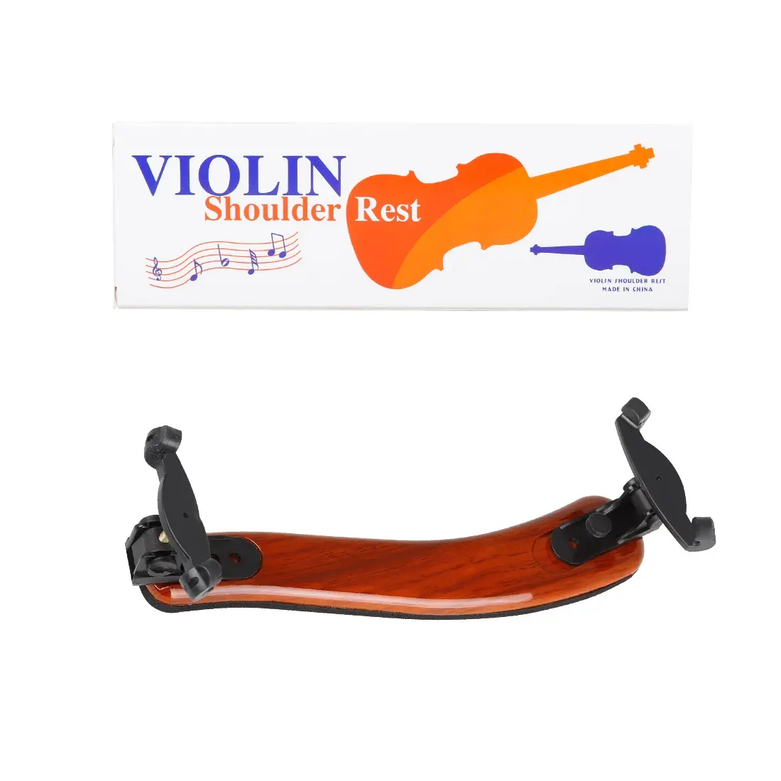 Wood Grain Violin Shoulder Rest with Black Feet (4/4 & 4/3 Universal), Durable Violin Accessory for Comfortable Playing Experience