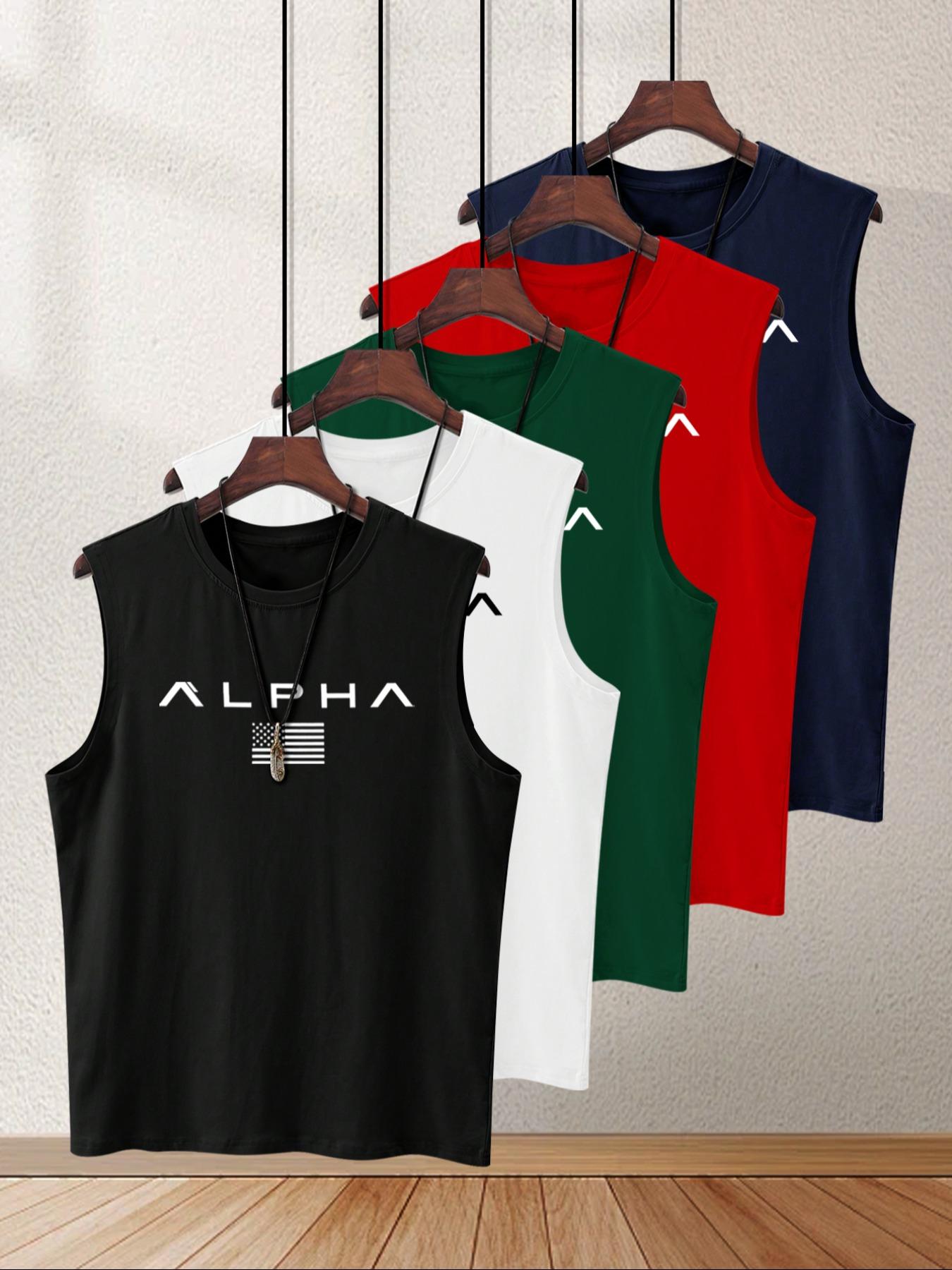 Men's Letter Print Tank Top, Regular Fit Casual Sleeveless Top for Summer, Men's Top for Gym Workout Running, Menswear, Stretch Tank Tops