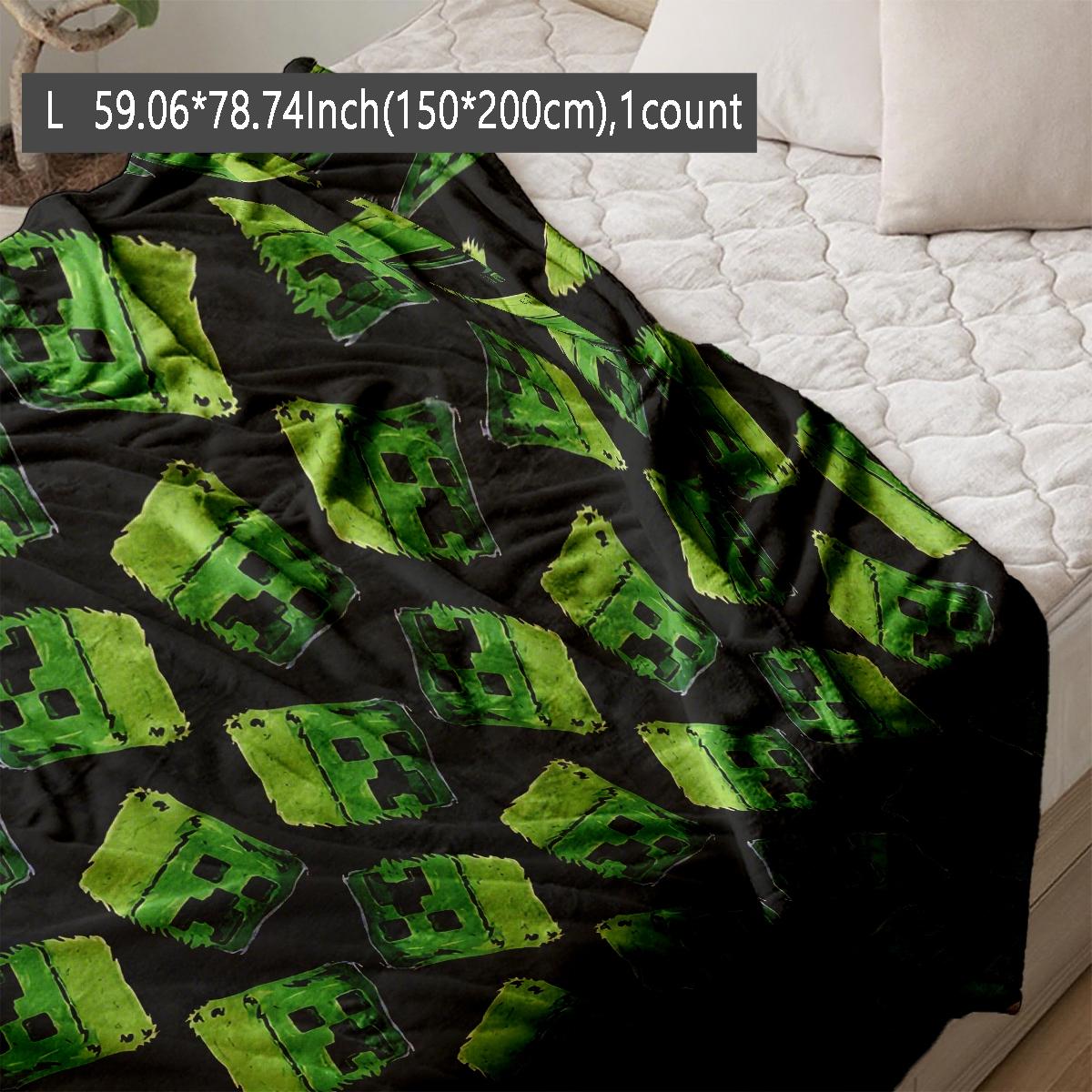 Minecraft Creepers Graffiti Print Flannel Blanket, Soft Lightweight Warm, Bedroom Holiday Decor, Bed Sofa Office Camping Travel Gift