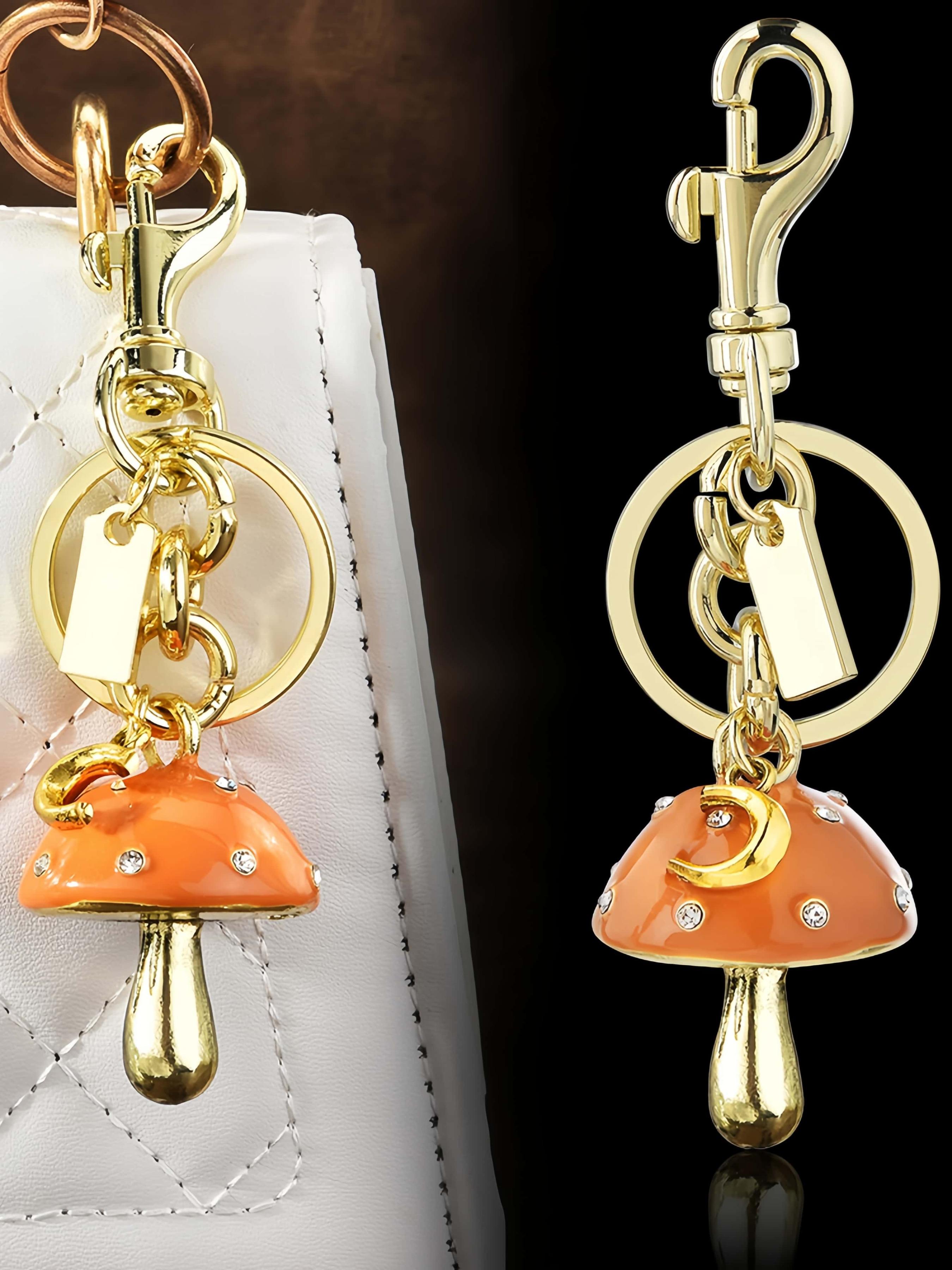 Elegant Rhinestone Mushroom Keychain, Star Moon Element Alloy Pendant, Cute Girl Heart Bag Charm, Car Key Ring Accessory, Unique Gift