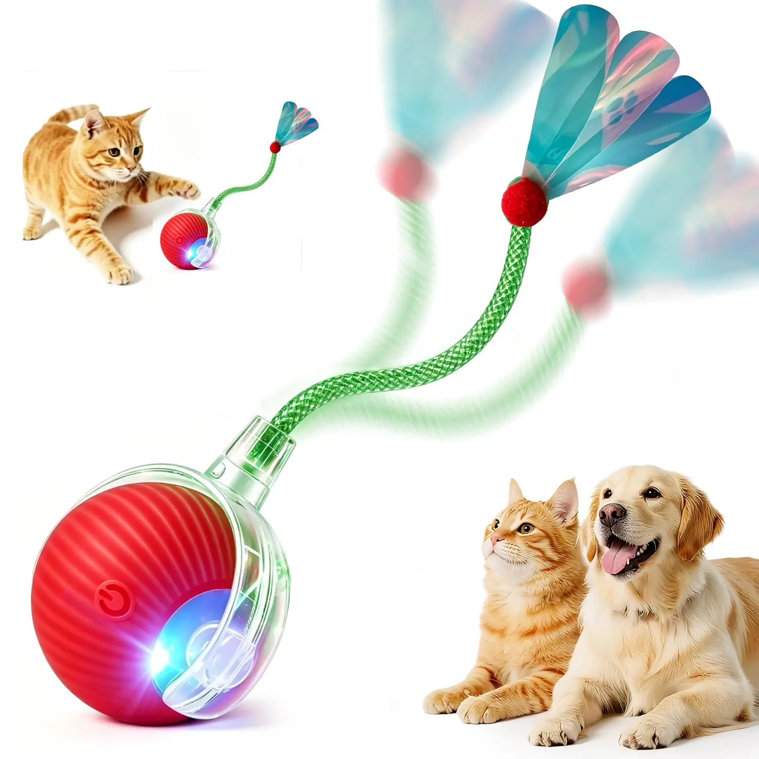 Turbo Interactive Cat Toy Ball - 3-Inch Diameter, 100% Safe Food-Grade Silicone & Design, Motion Sensor Obstacle Avoidance, 500mAh 2-Hour Full Charge, Auto Sleep Mode, Auto-Rolling, Kitten Exercise Toy for Less Stress & Destructive Habits (Red)