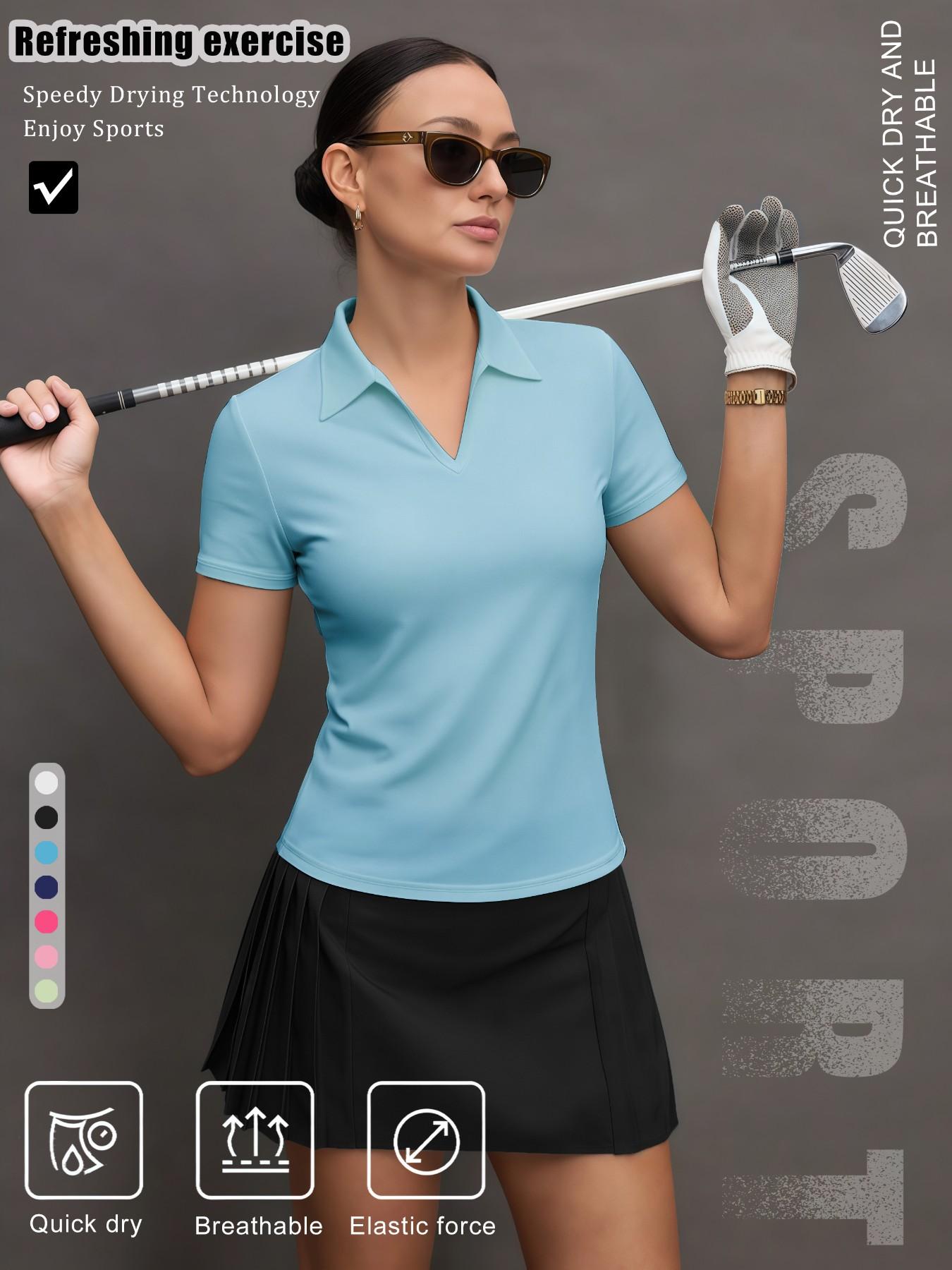 Women's Solid Color Sports Polo Shirt, Breathable Comfortable Short Sleeve Collared Top for Golf Baseball Tennis, Ladies Summer Sportswear, Quick Dry Activewear