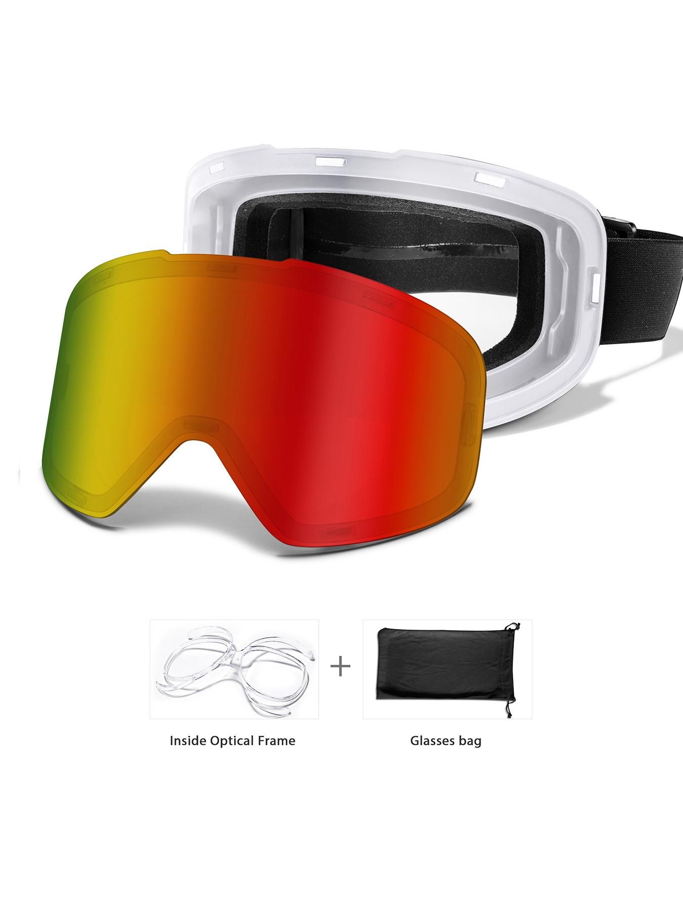 Ski Goggles with Uv400 Protection, Anti-Fog, Interchangeable Magnetic Lenses, OTG-Friendly, Frameless Design, Snowboarding Gear for Men & Women