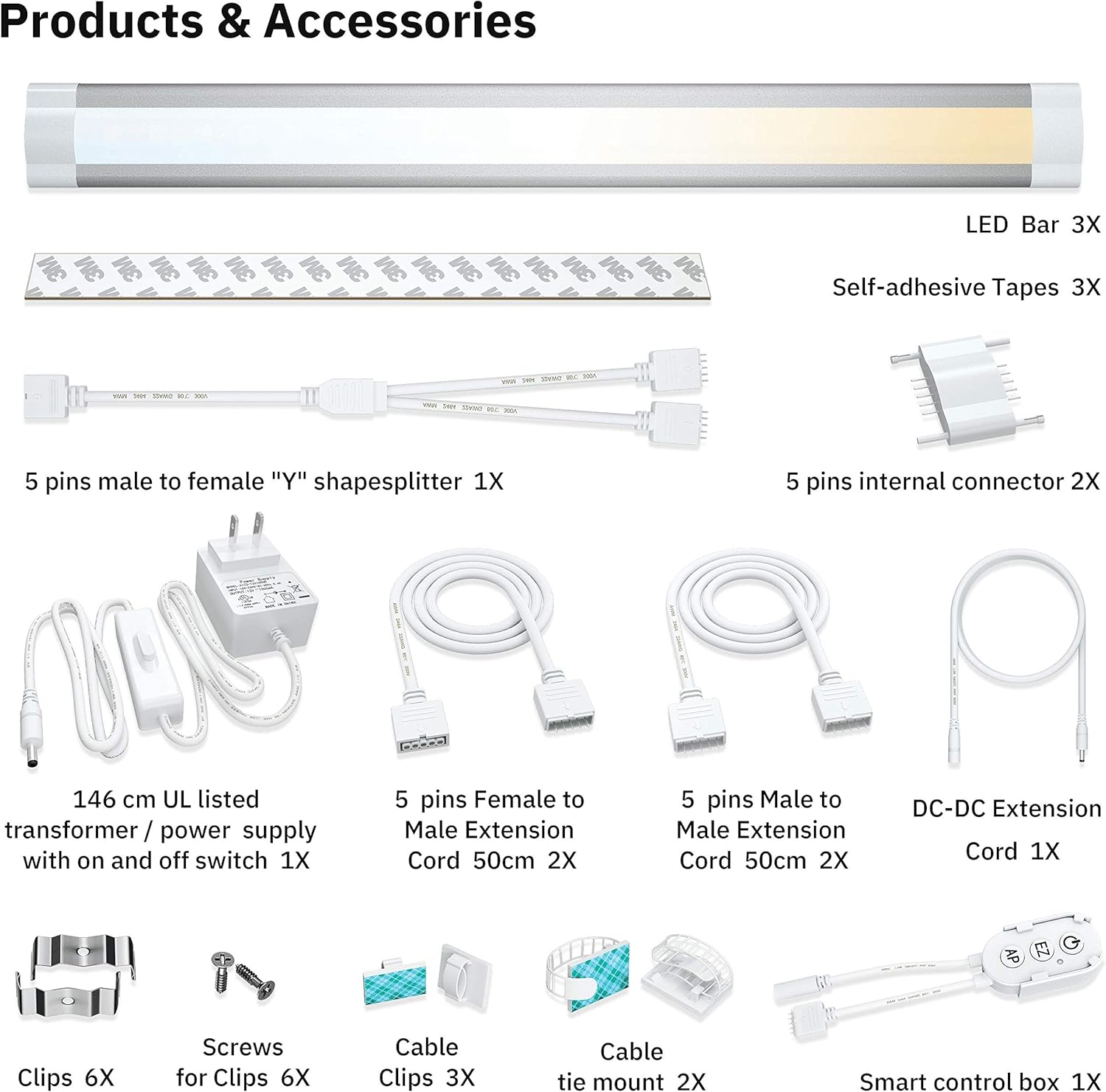 Smart Under Cabinet Lights Work with Alexa, Google,Siri, LED Light for Kitchen Shelf Counter Lighting with App, Voice Activated Dimmable and Linkable Warm to Cool White (3 Lights Bar Kit)