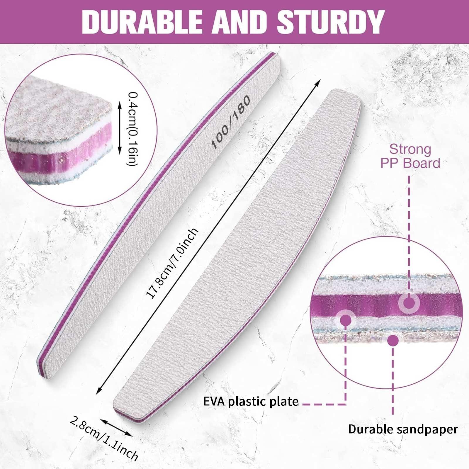 80/100 Grit Nail File (Pack of 10), Sandboard Suitable for Acrylic and Gel Nails, Double-sided Nail File, Professional Nail File, Reusable