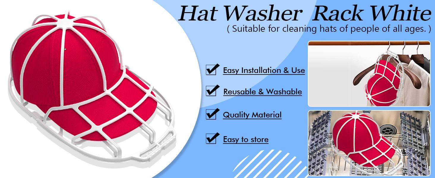 Polypropylene Hat Washer Cage with Adjustable Shaper, 1 Pack White Free Gift Mesh Bag, Laundry Accessory Zipper Organizer for Adult Caps, Hat Cleaning Protection in Washer/Dishwasher, Christmas Gift Option