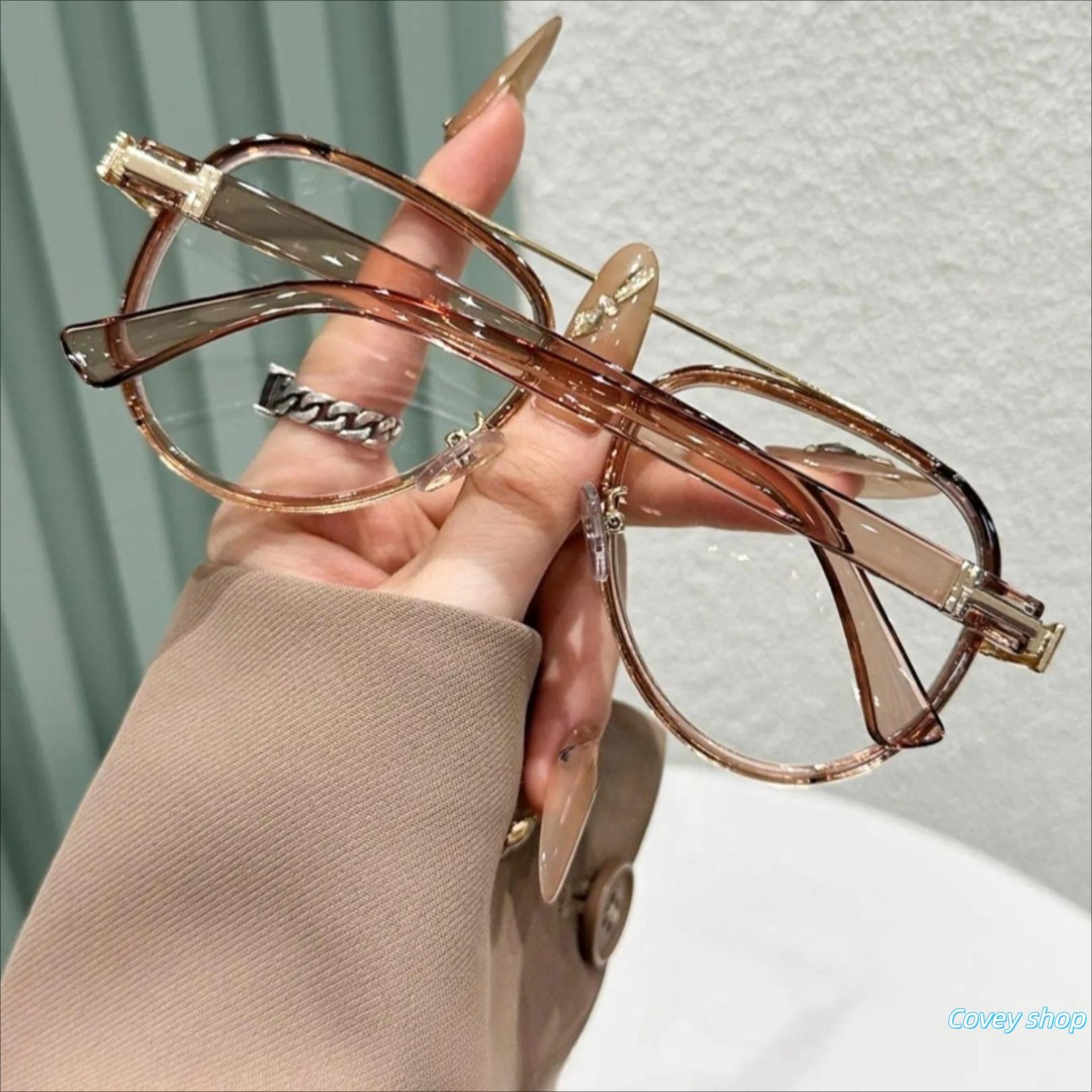Unisex Double Bridge Square Browline Eyeglass Frames, Trendy Transparent Rim Optical Eyewear, Versatile Fashion Frames for Daily Outfits, Office Work & Student Casual Styling