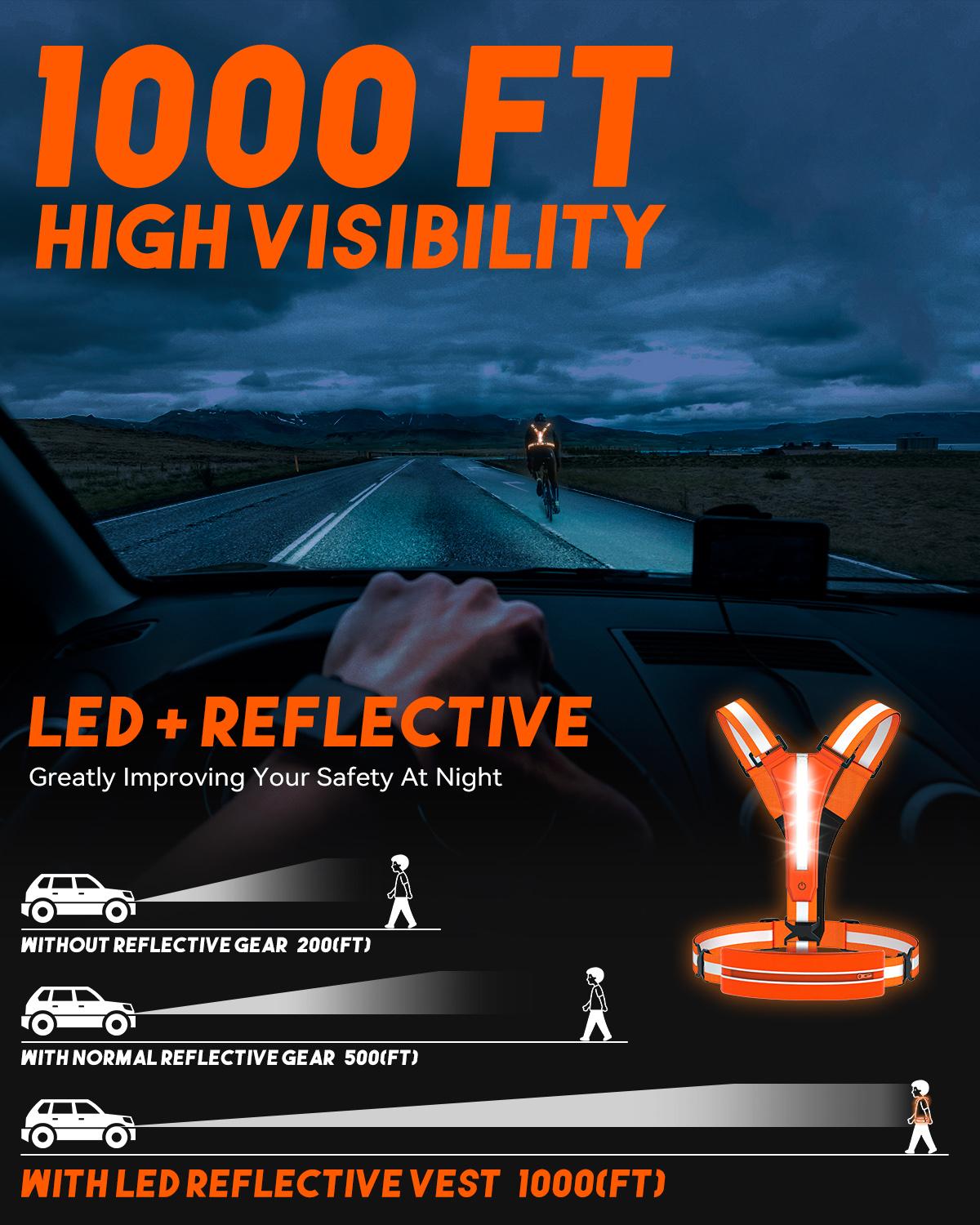 1pc Warning Reflective Safety Vest Electric Scooter Flashing Cycling Vest Can Storage Mobile Phones USB Rechargeable LED Vests for Nighttime Running Jogging Riding